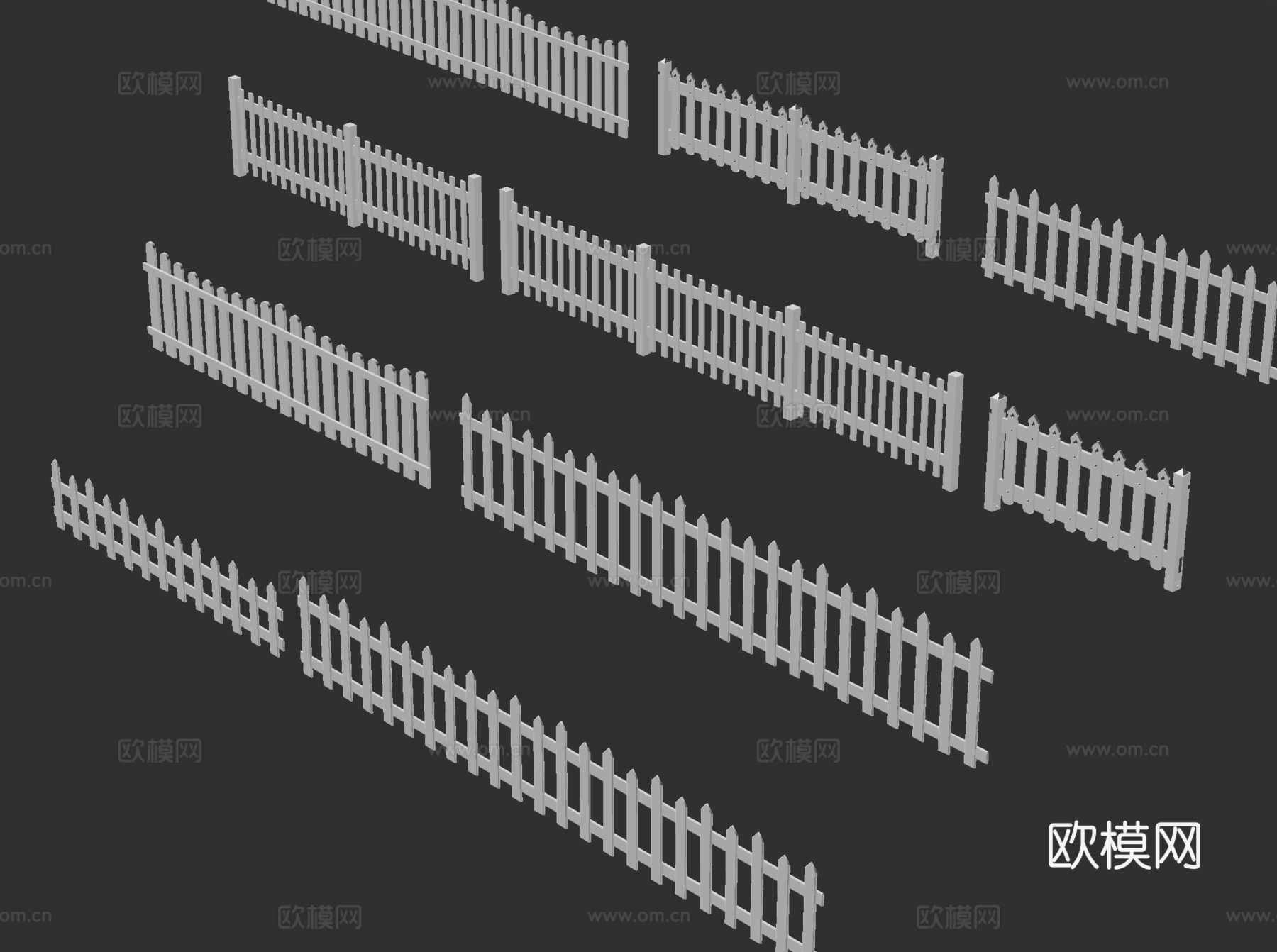 现代栅栏 篱笆 花园围栏 木质围栏 护栏su模型