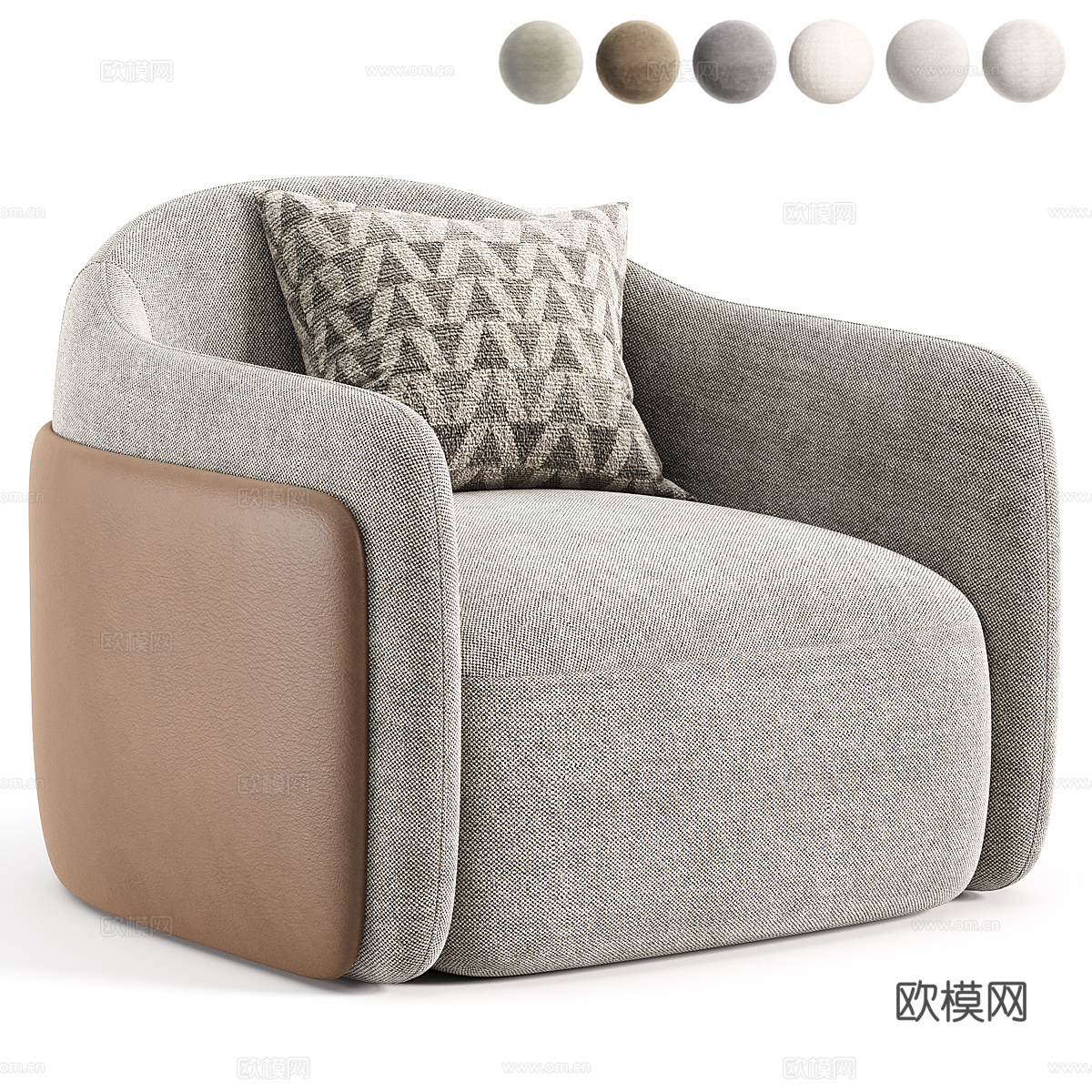 新中式布艺皮革休闲沙发3d模型