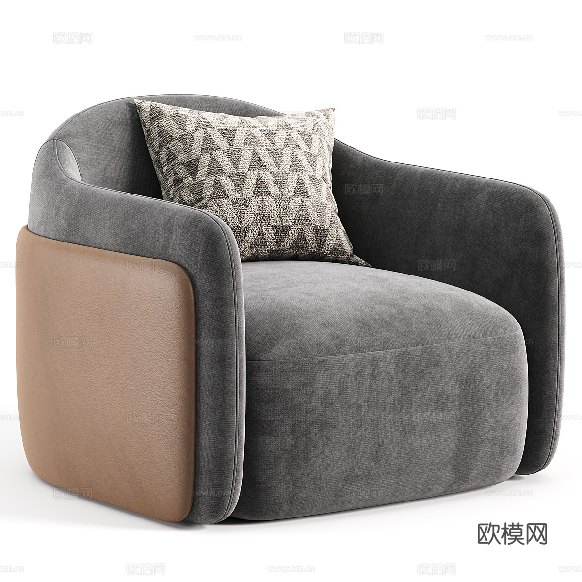 新中式布艺皮革休闲沙发3d模型