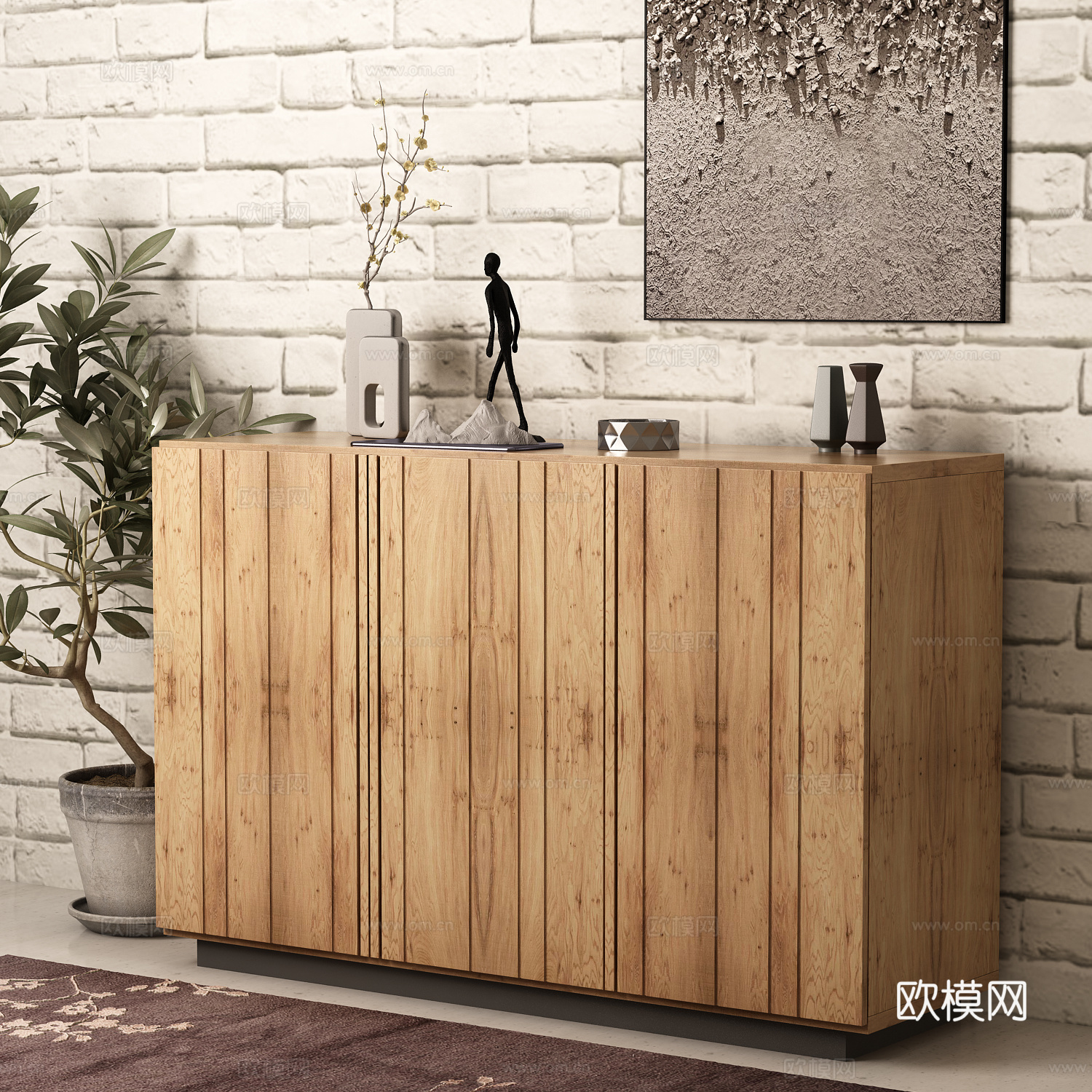 现代装饰柜边柜绿植画饰品模型3d模型