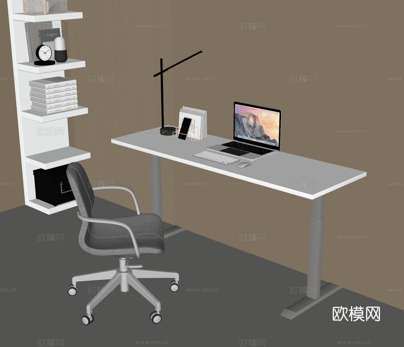 书桌 现代书桌椅 书架 置物架su模型