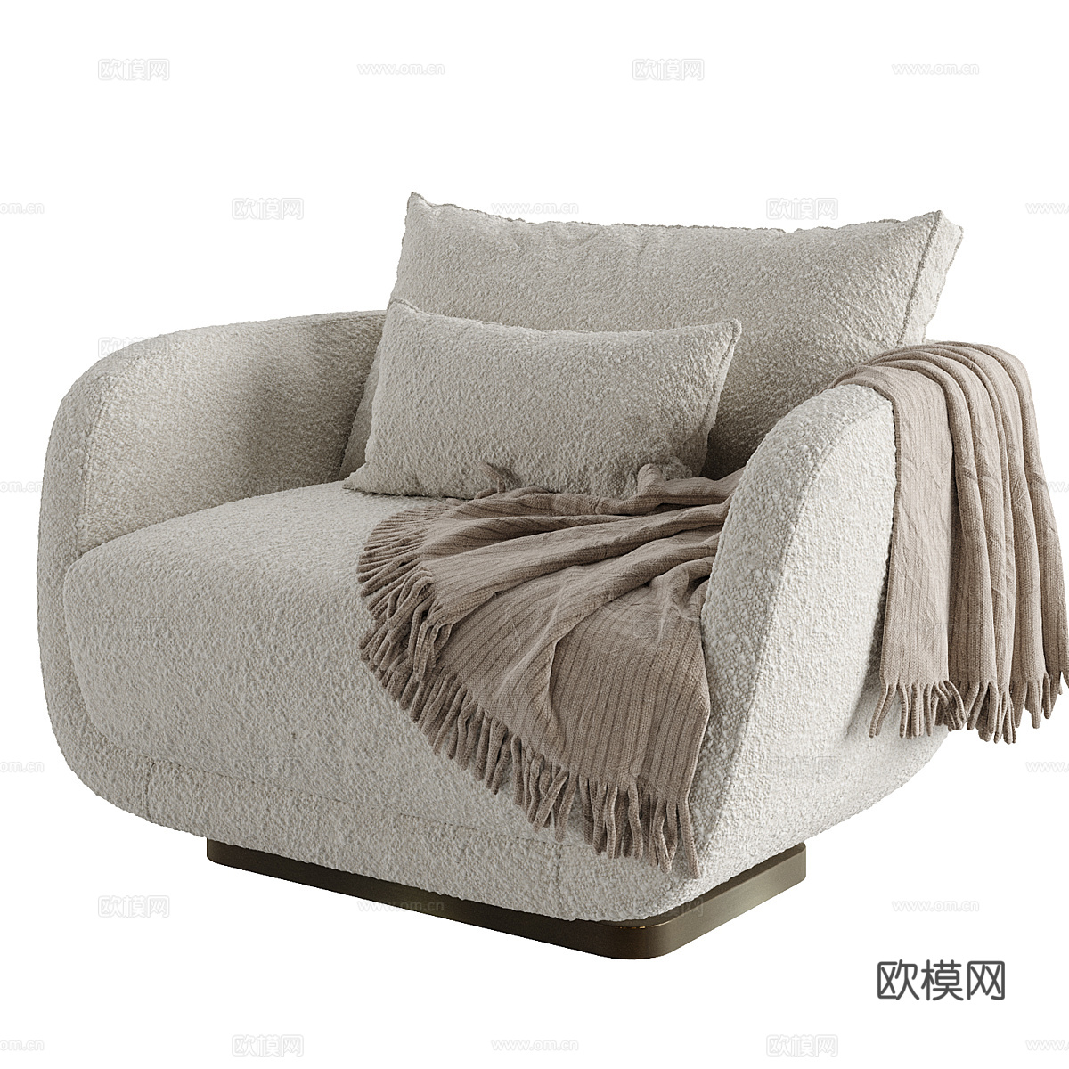 现代意式奶油风布艺沙发椅3d模型