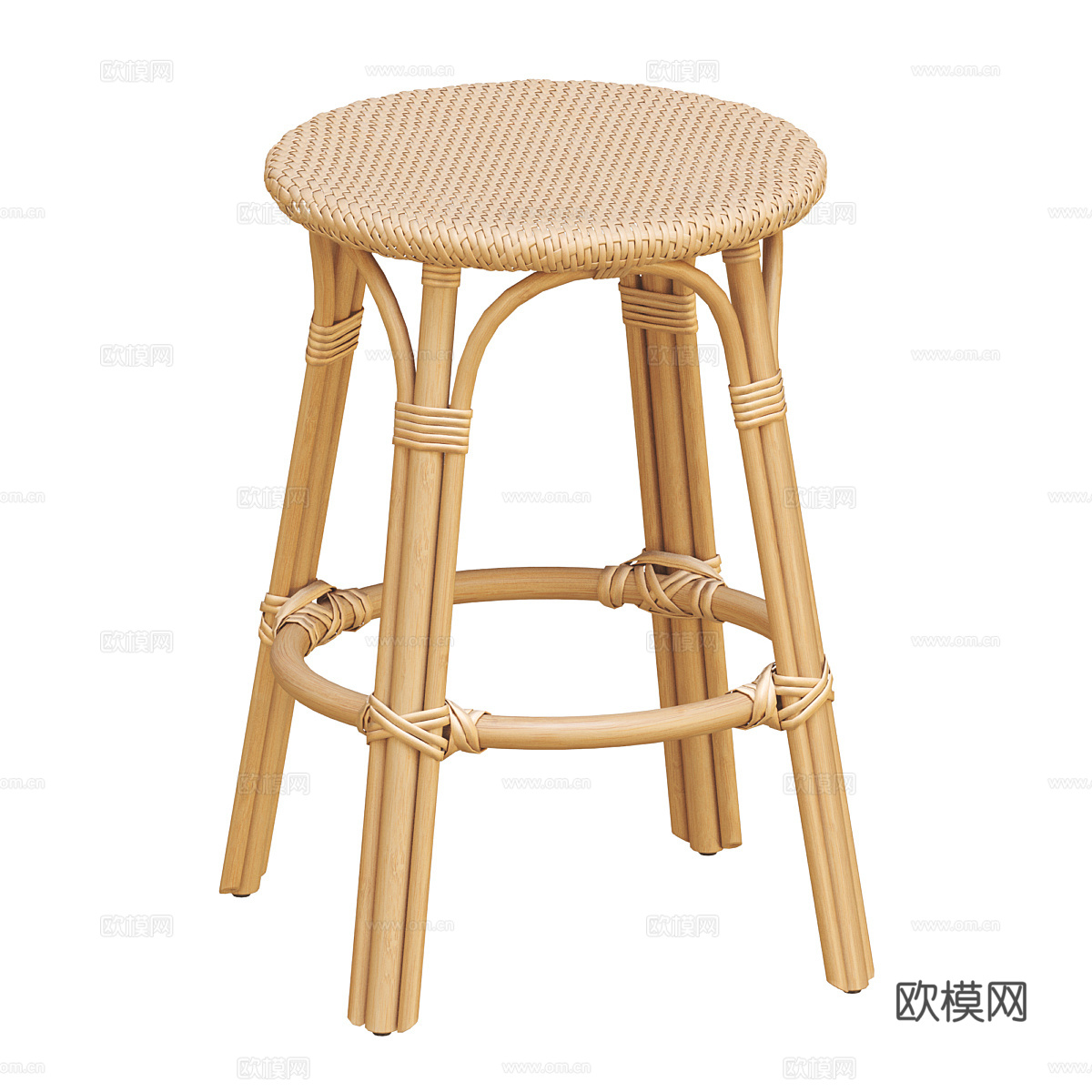 新中式藤编木质吧台椅3d模型
