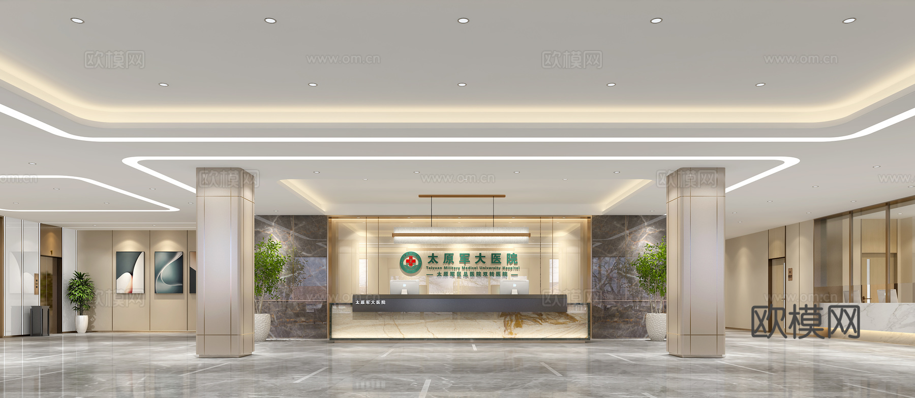 现代整形医院 前台 绿植盆栽 电梯 背景墙3d模型
