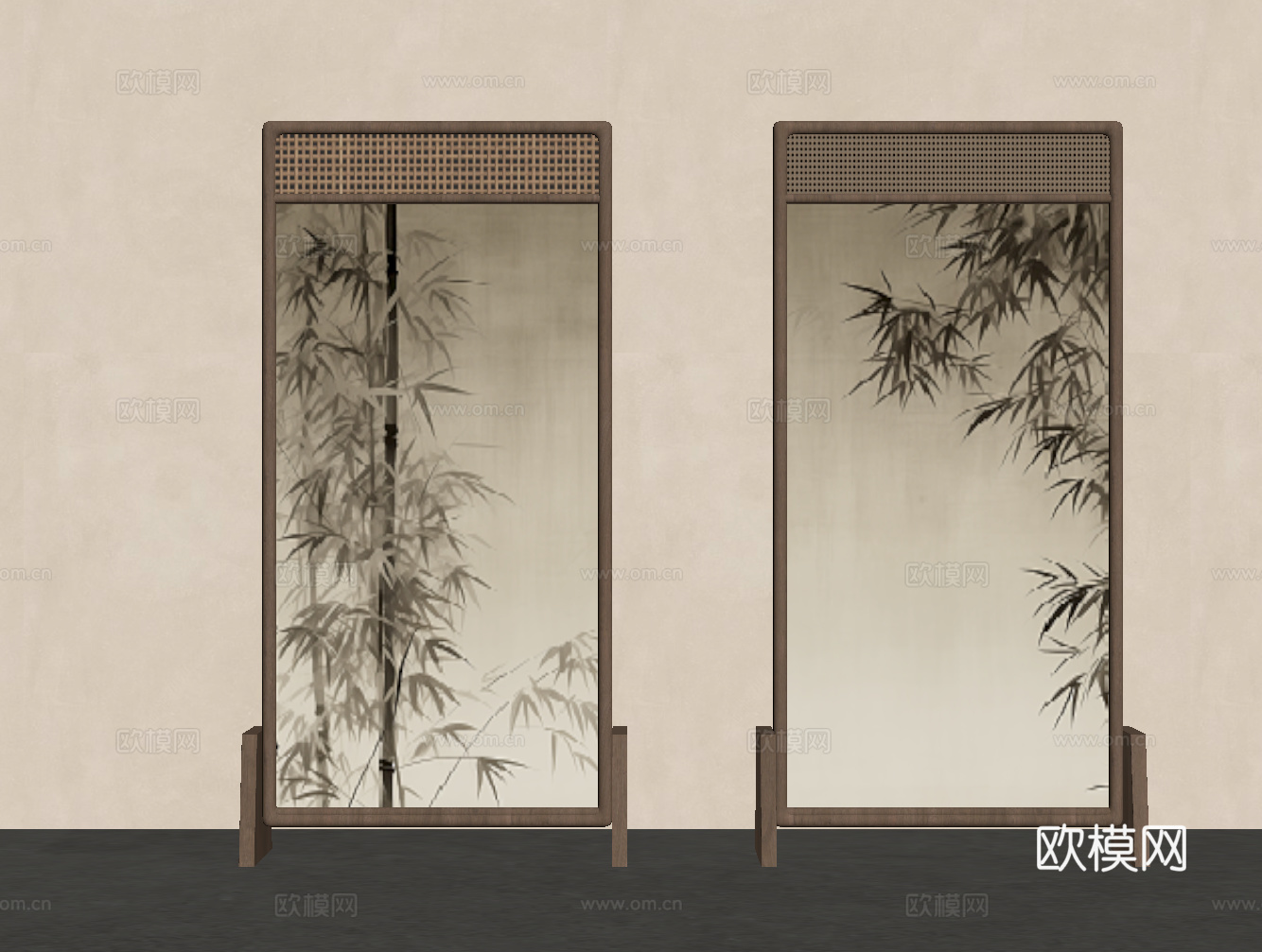 新中式屏风 隔断su模型