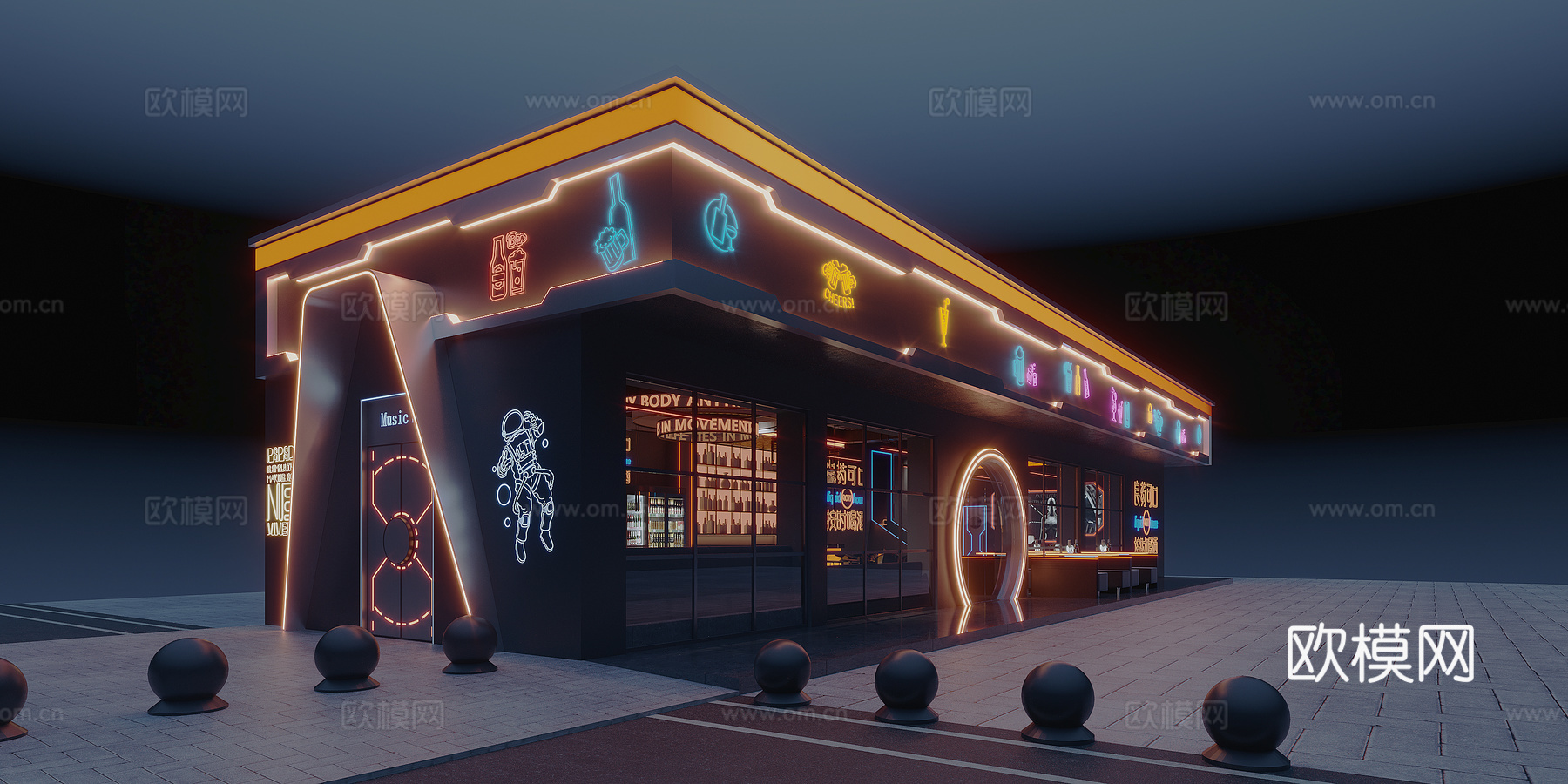 现代酒吧外立面  酒吧大厅 休闲吧 慢摇酒吧 民摇 酒吧卡座3d模型