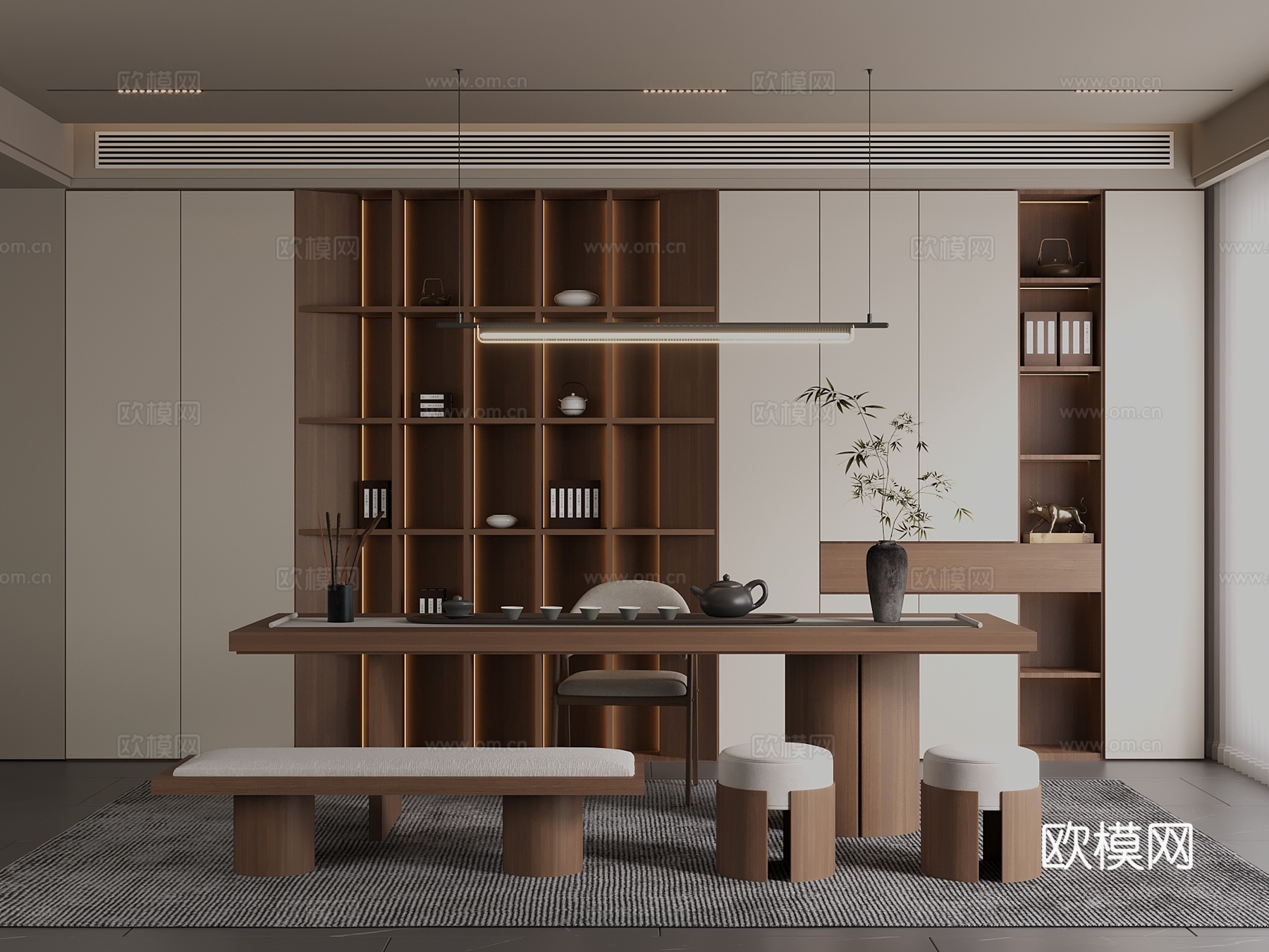 中古 新中式 茶室3d模型下载