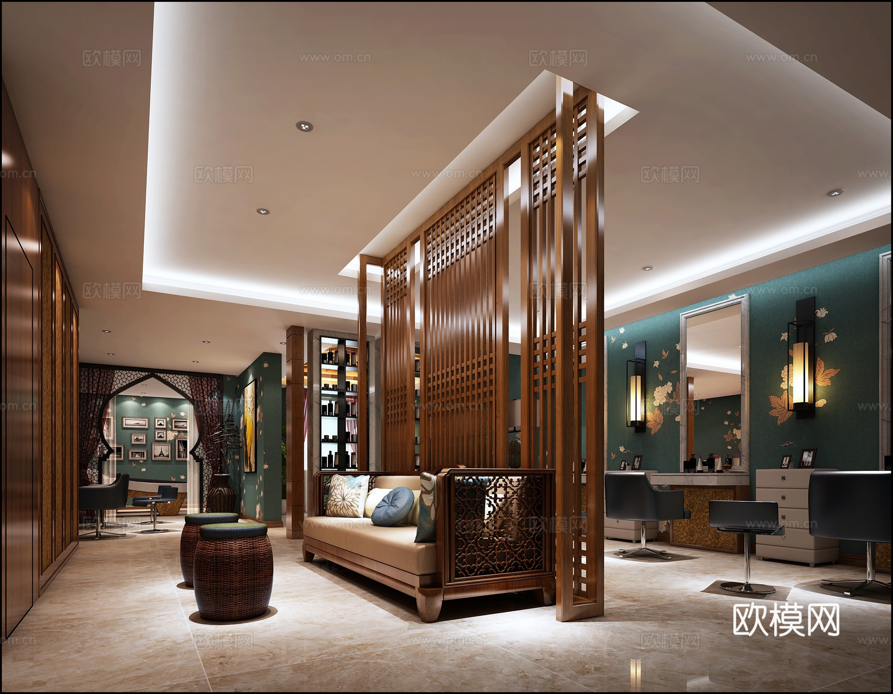 中式理发店 中式接待室3d模型