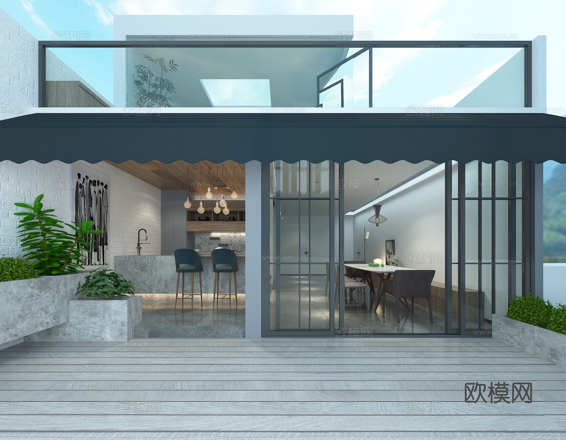 现代顶楼花园休闲区3d模型