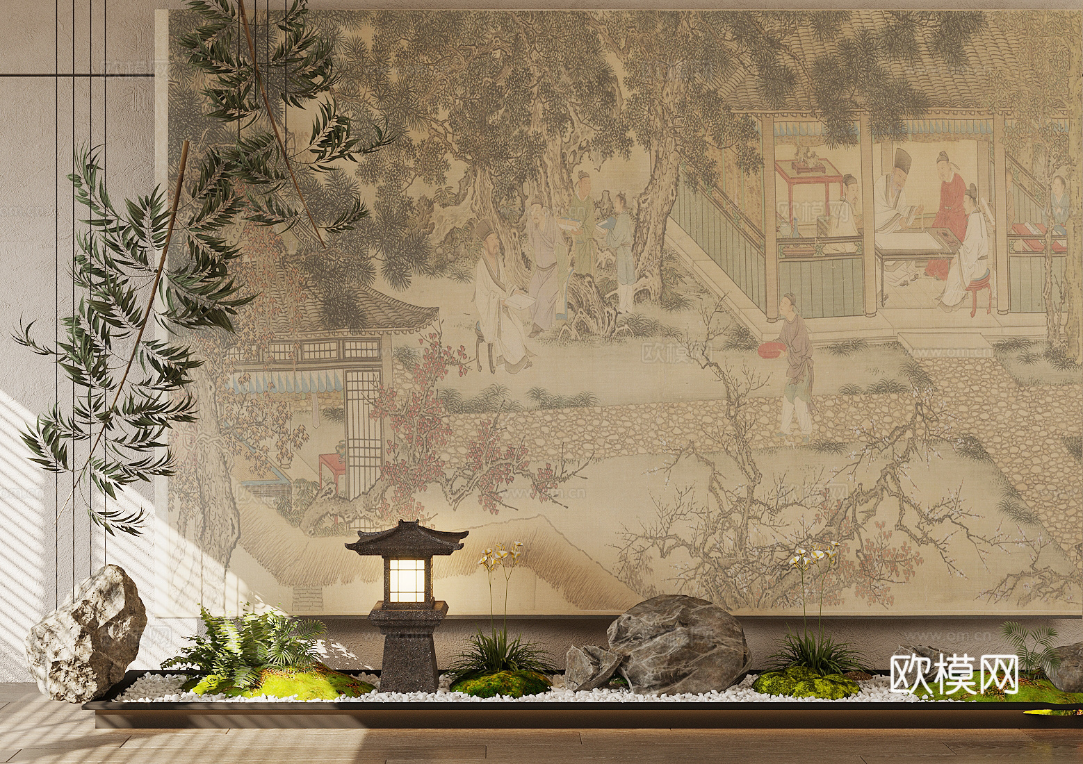室内景观 景观小品 茶室背景墙 室内造景 植物堆 植物组合3d模型