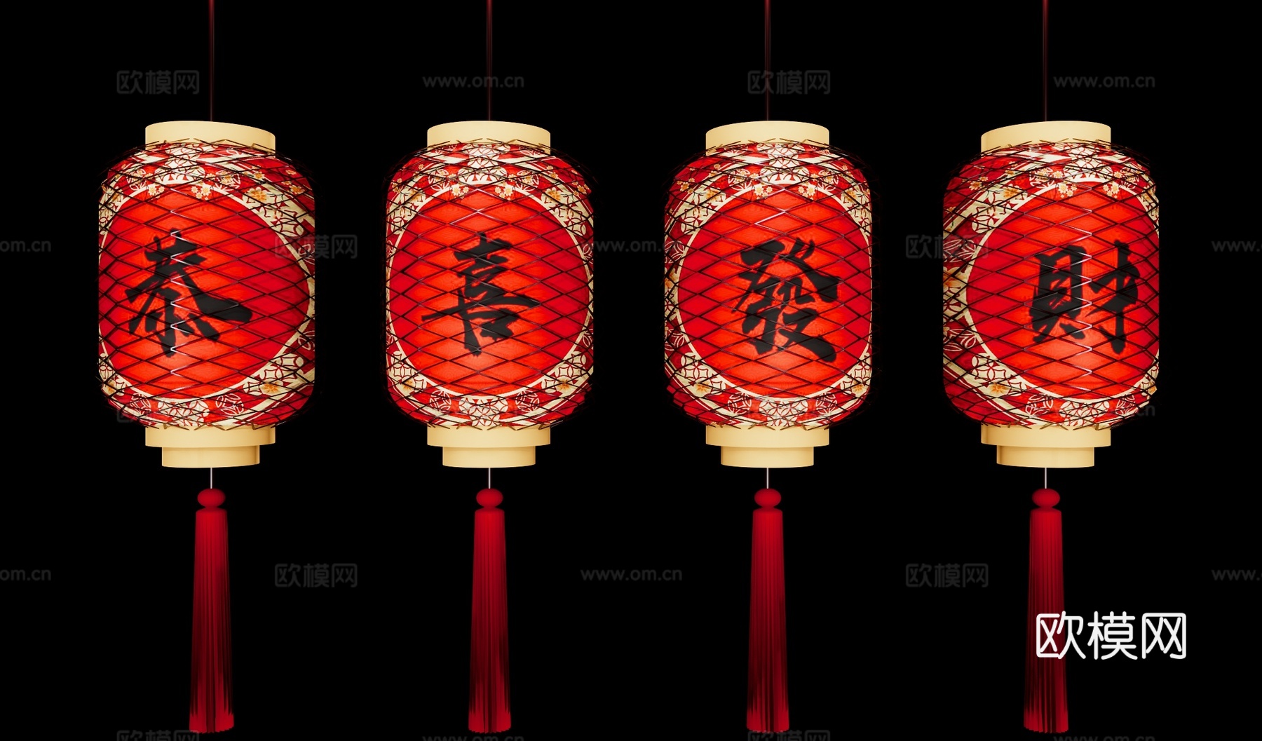 中式新年灯笼 元宵花灯 节庆装饰灯 红灯笼 节日灯彩su模型