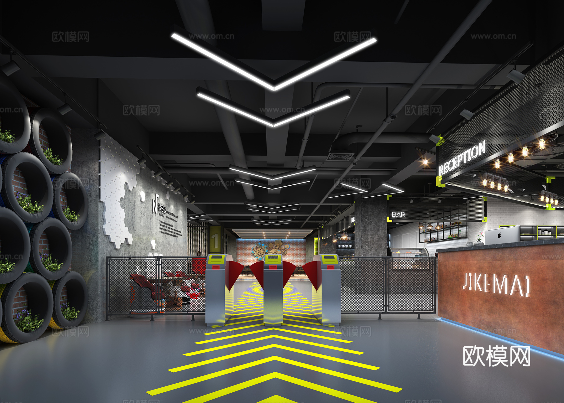 工业风健身房 休闲区3d模型