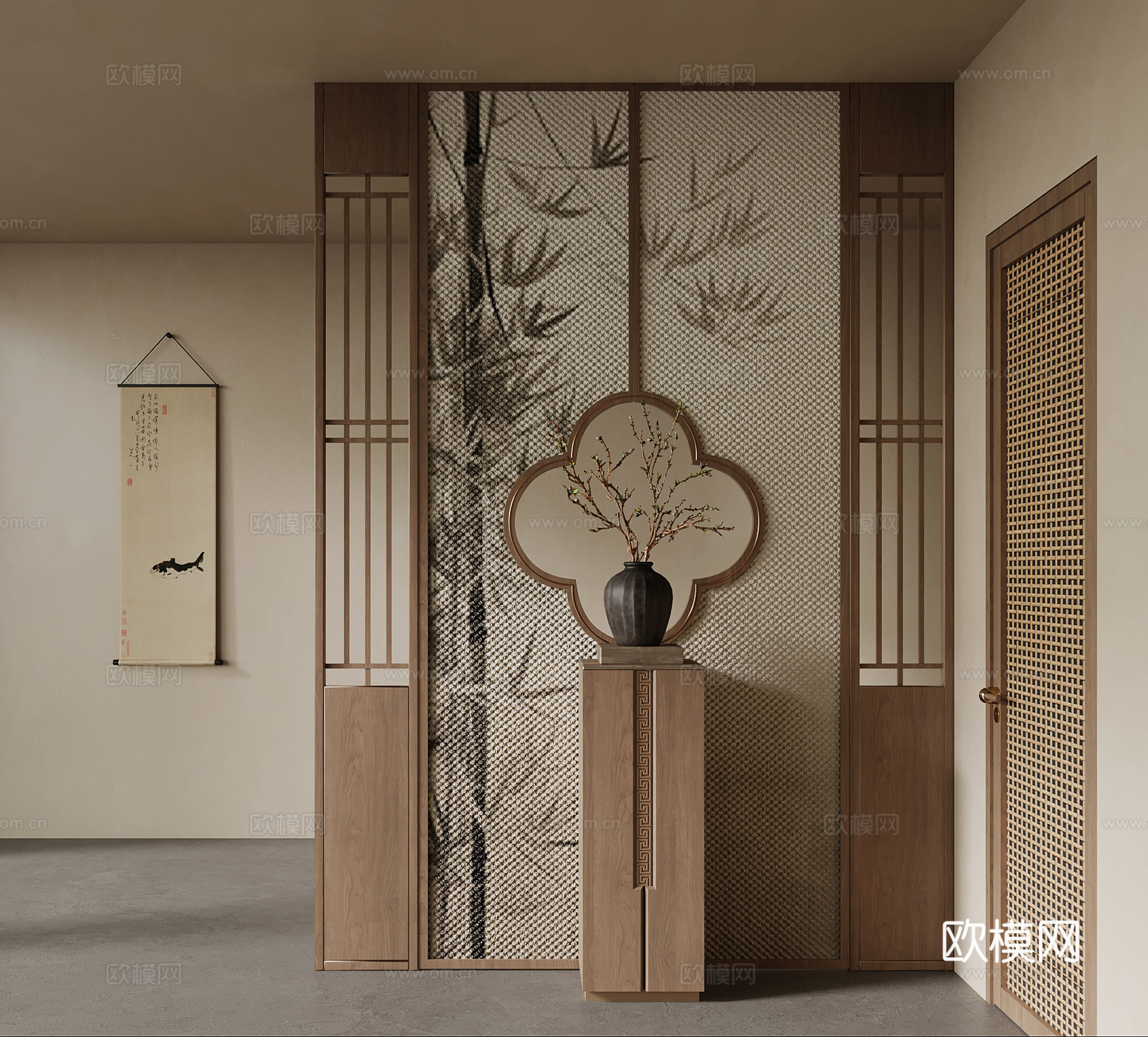 新中式玄关 宋氏风入户隔断su模型