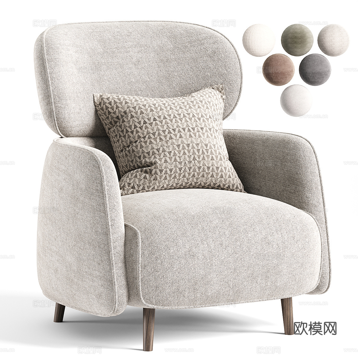 现代意式布艺扶手椅3d模型