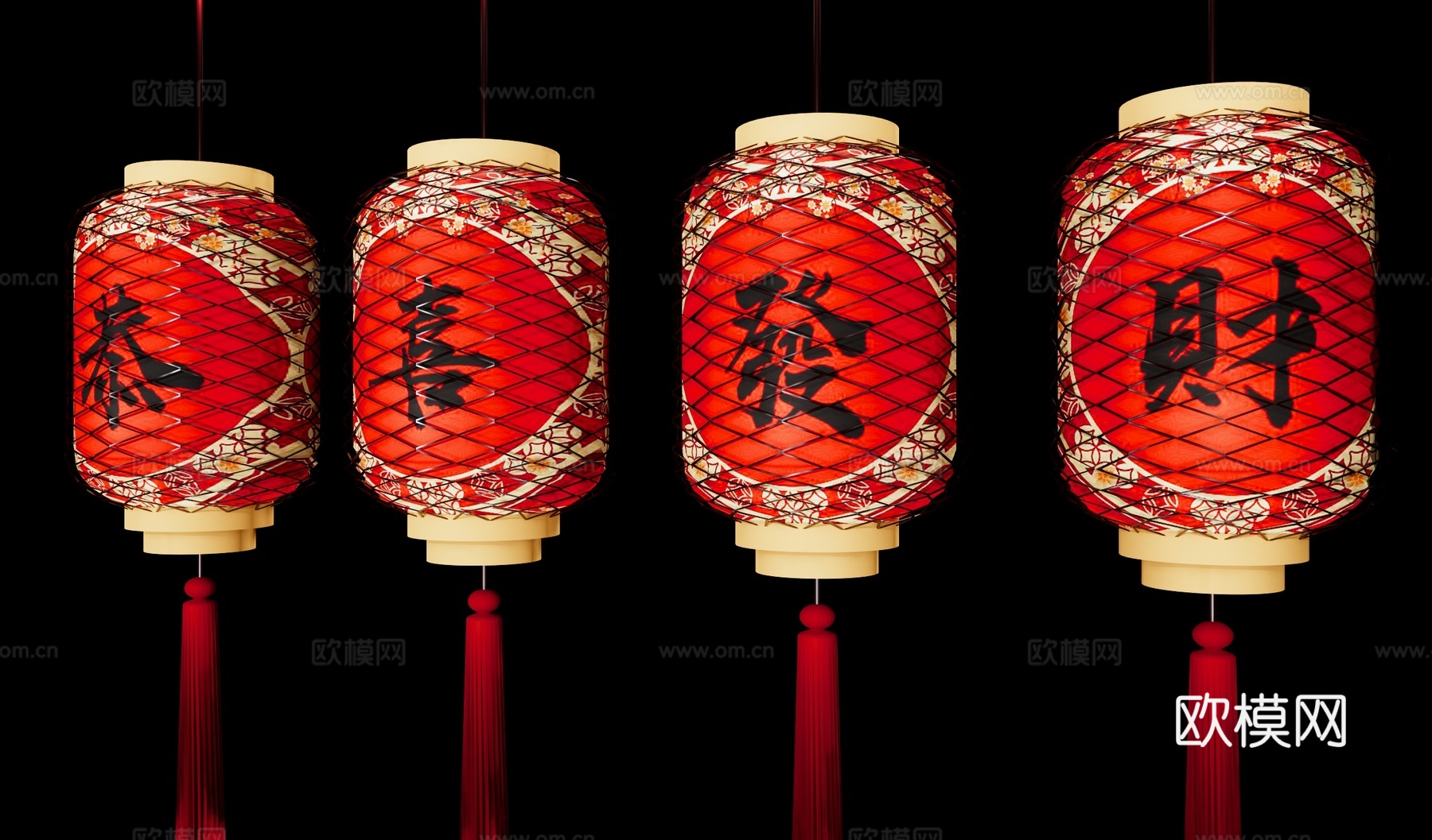 中式新年灯笼 元宵花灯 节庆装饰灯 红灯笼 节日灯彩su模型