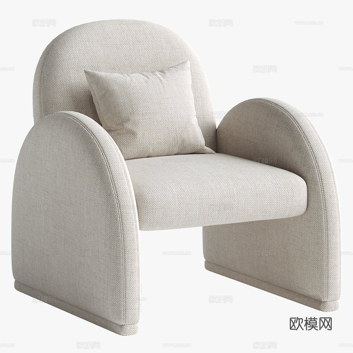 现代意式奶油风布艺扶手椅3d模型