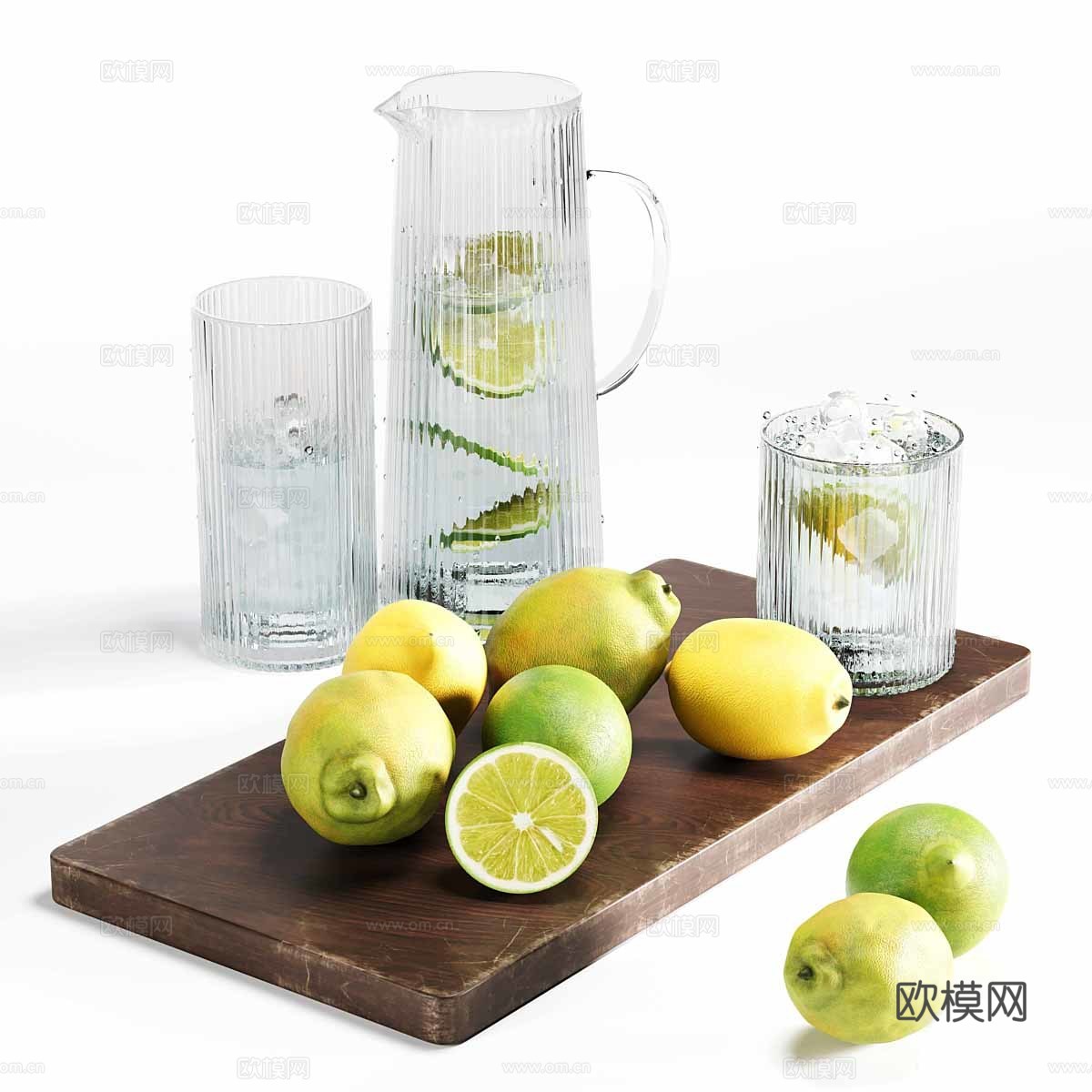 果盘 柠檬 水杯 水壶3d模型
