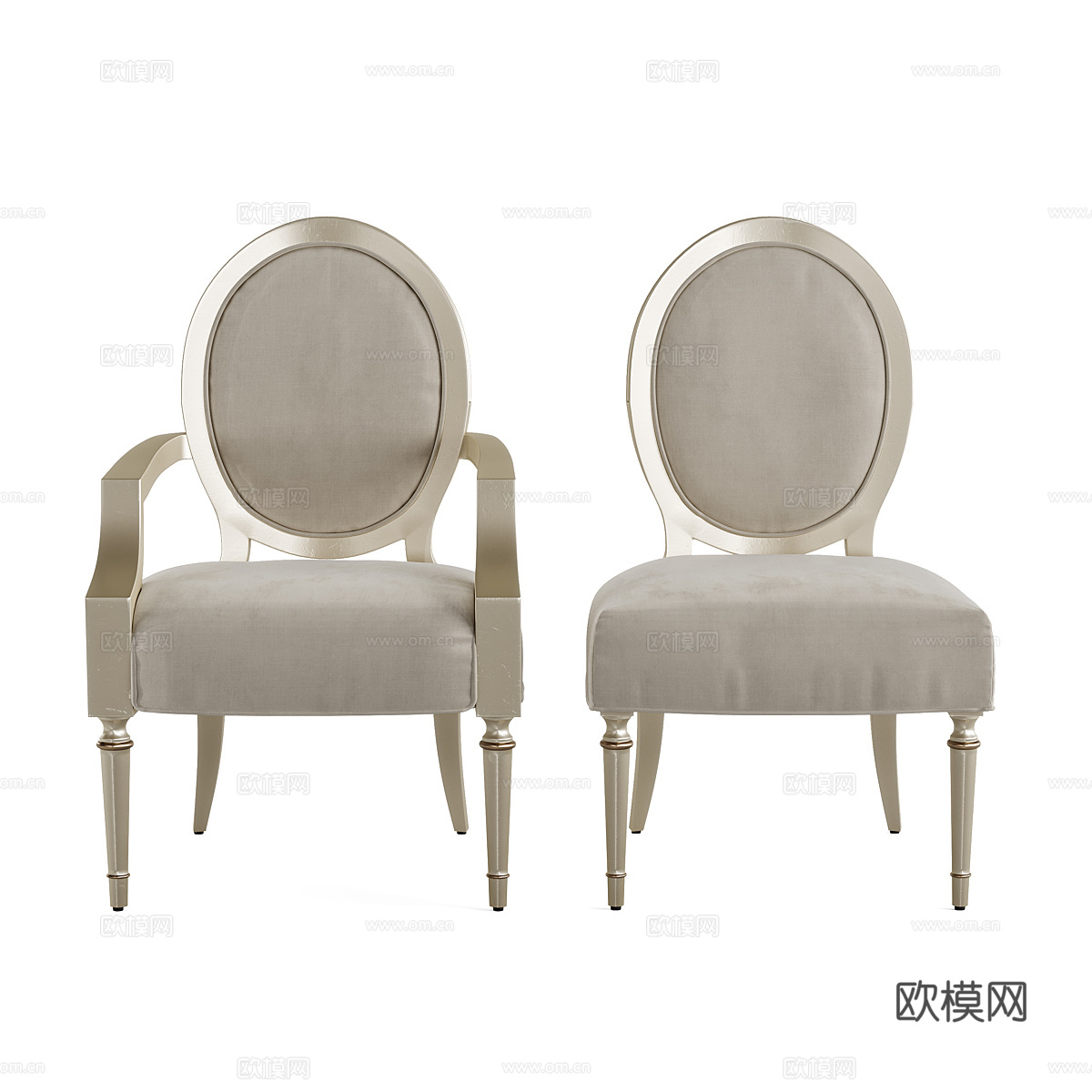 欧式椭圆餐桌椅组合3d模型