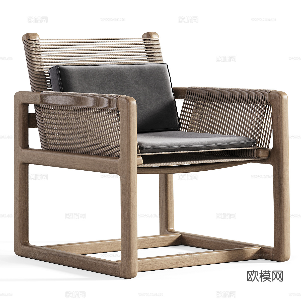 新中式 Carlo 藤编木质扶手椅3d模型