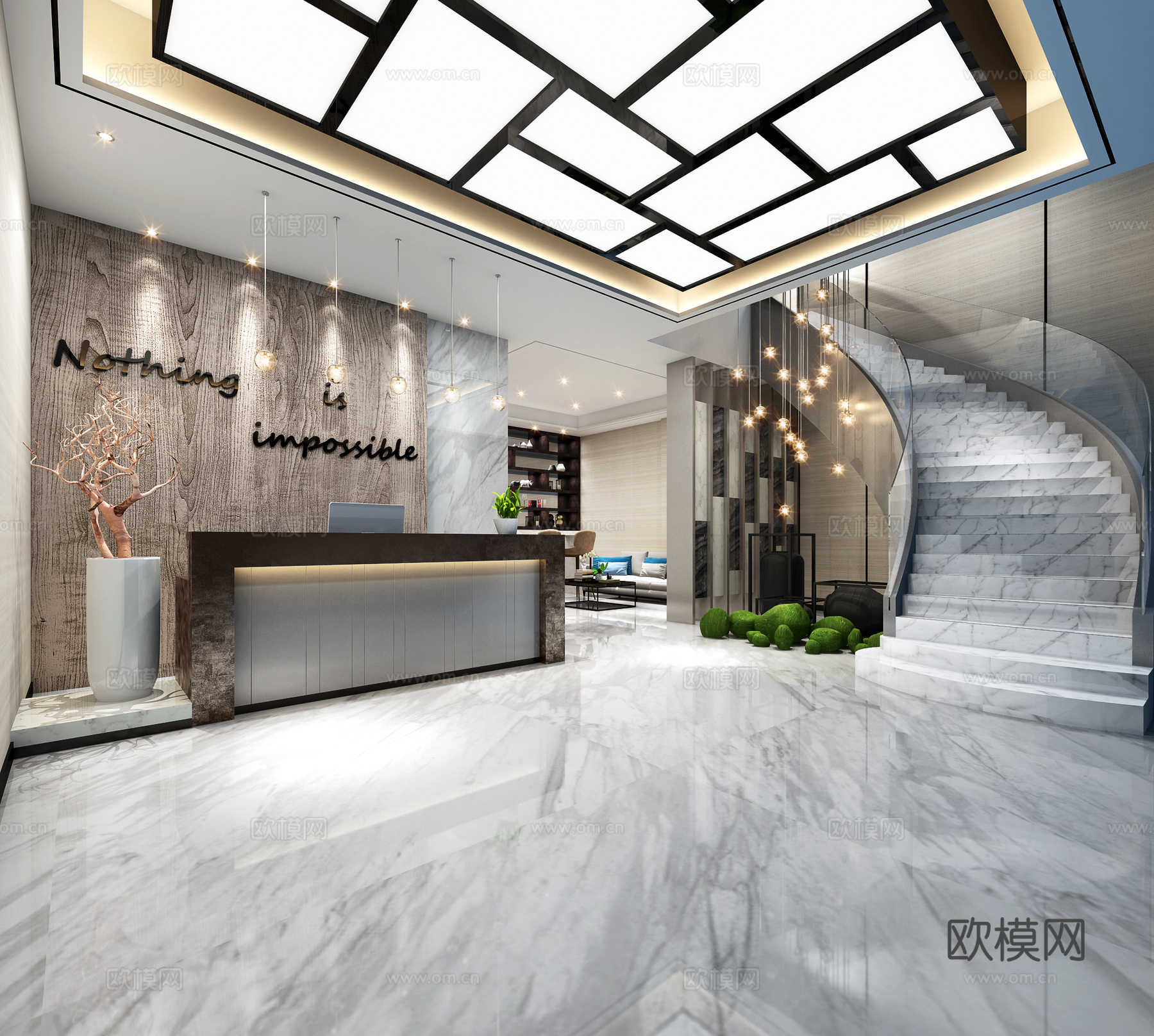 现代公司大堂 公司接待区 前台 主题墙 写字楼大厅 写字3d模型