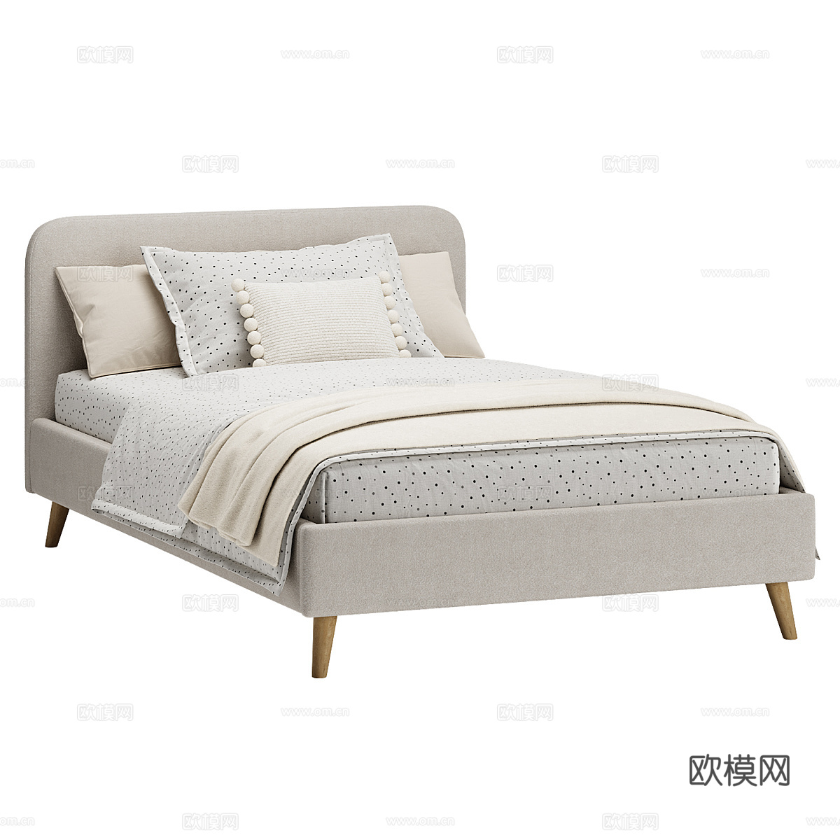 现代奶油风布艺儿童床3d模型
