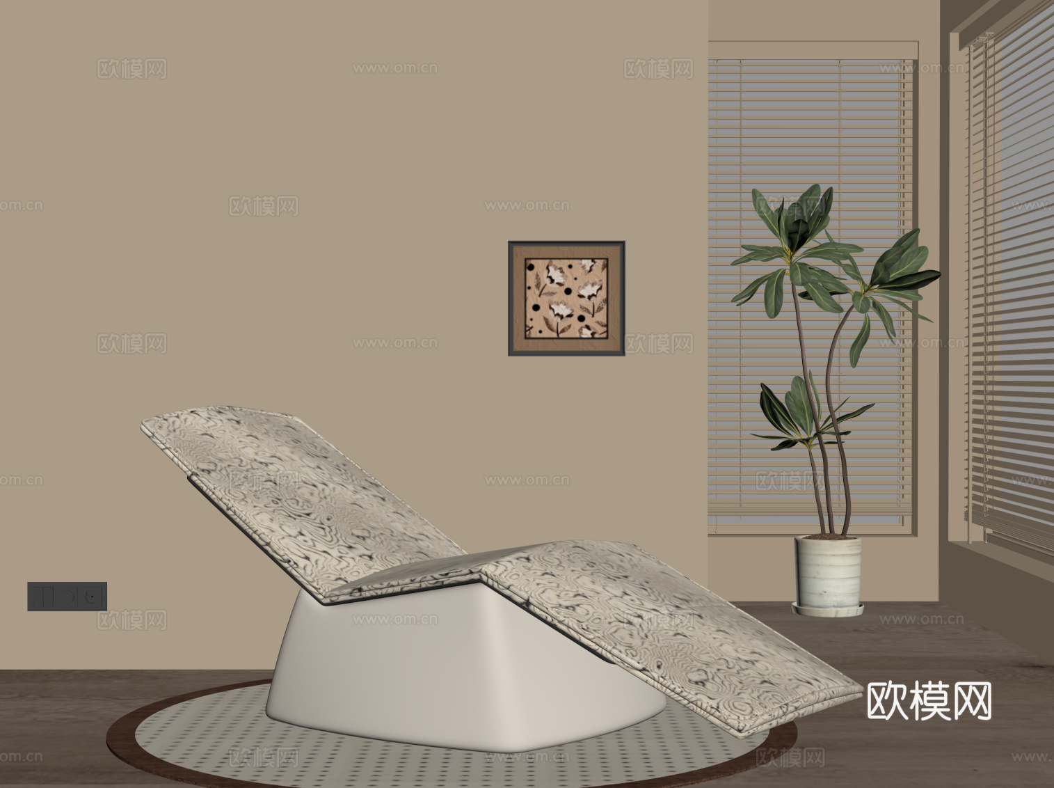 现代中古风躺椅su模型