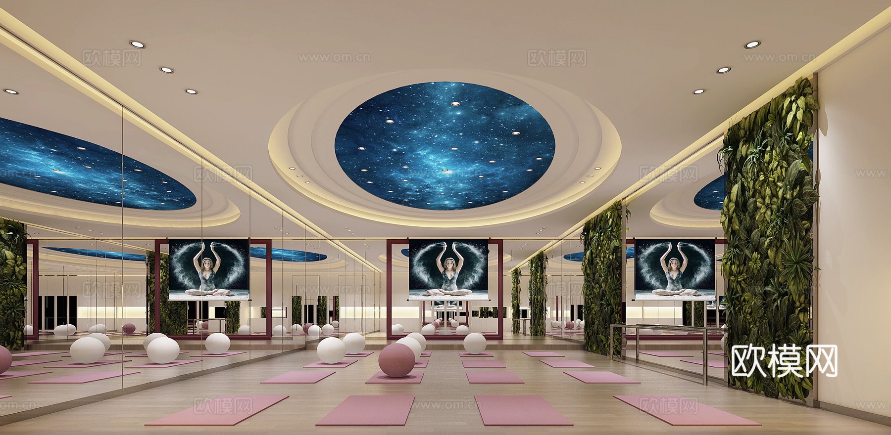 现代健身房 瑜伽室 健身器材3d模型