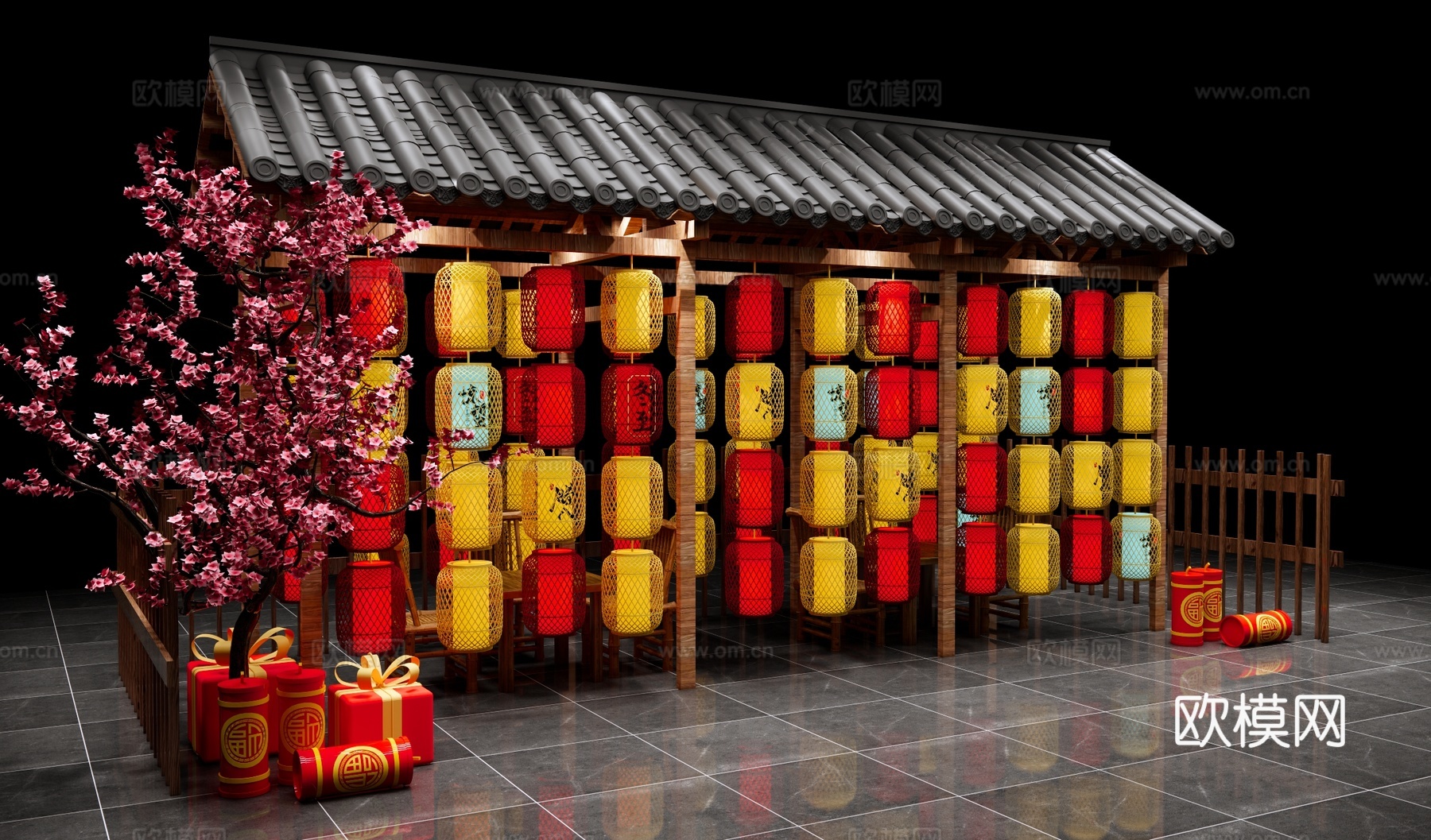 中式灯笼装置美陈 灯谜灯笼 灯会美陈 景区灯笼景墙 新年元宵su模型