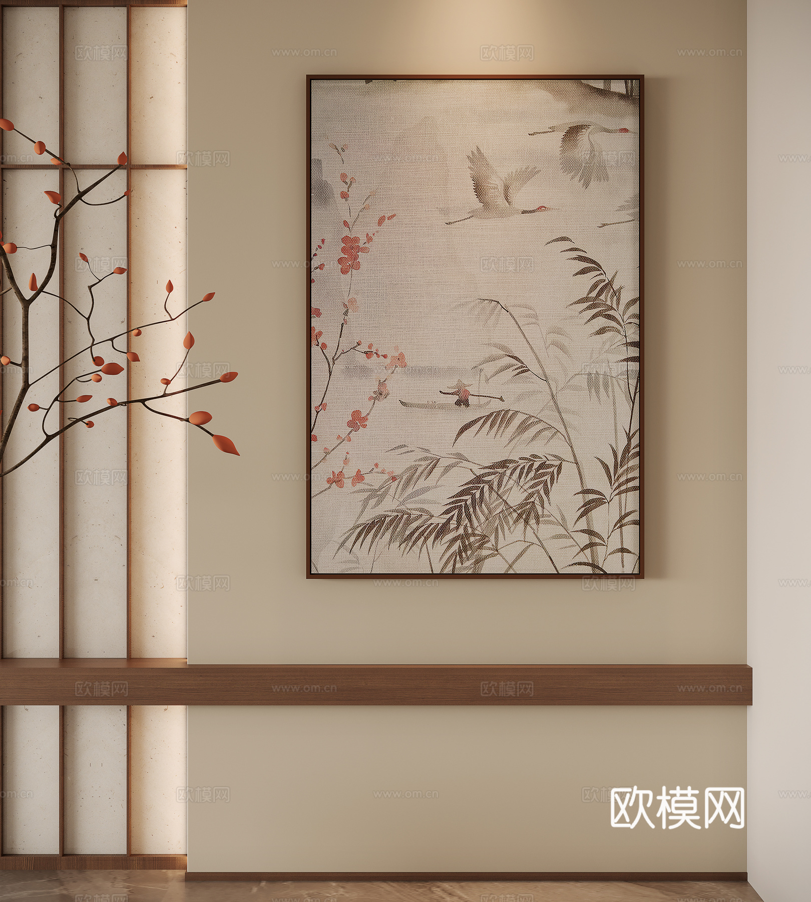 新中式中古玄关 挂画3d模型