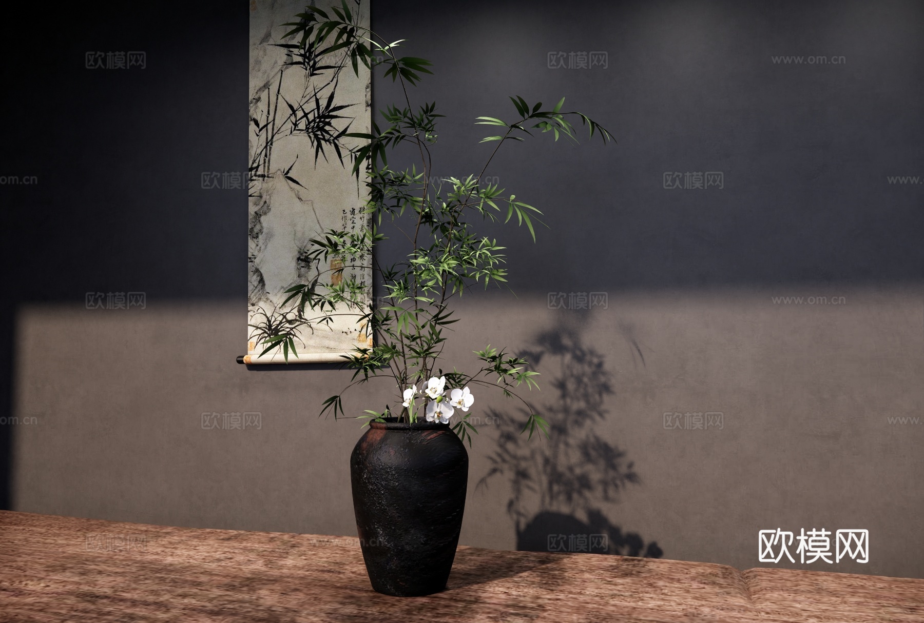盆景 竹子盆栽 竹艺摆件 陶瓷盆景 插花花卉 挂画陈设品su模型