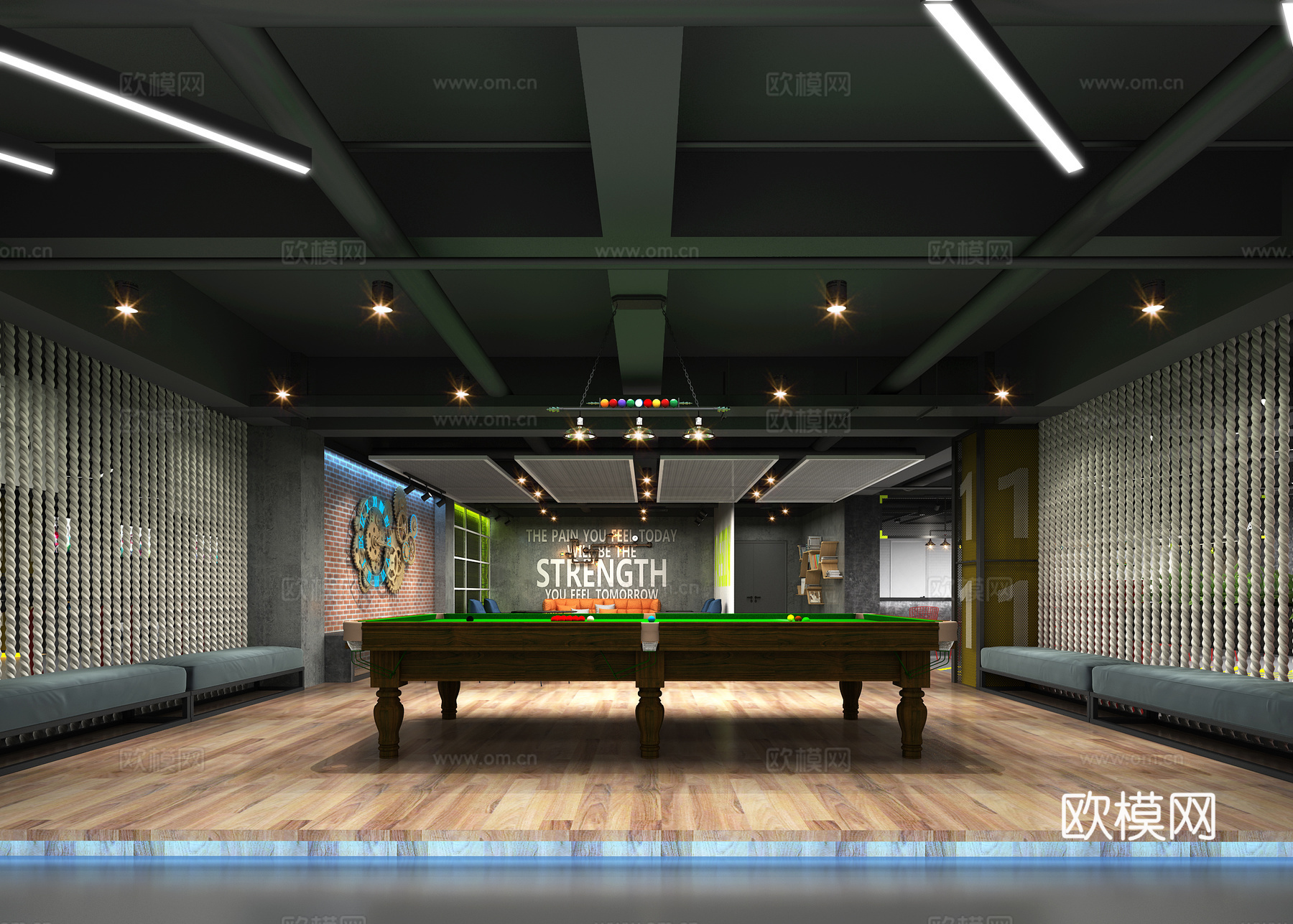 工业风健身房 休闲区3d模型
