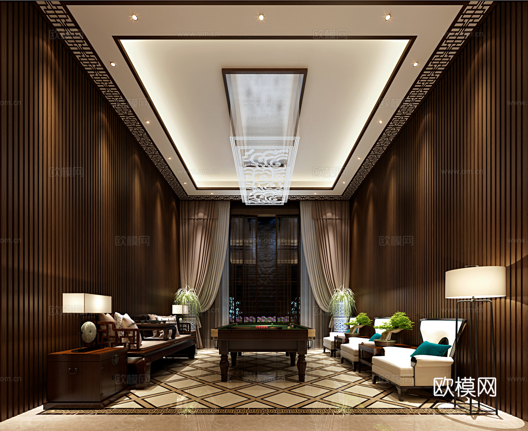 中式接待室中式台球馆3d模型