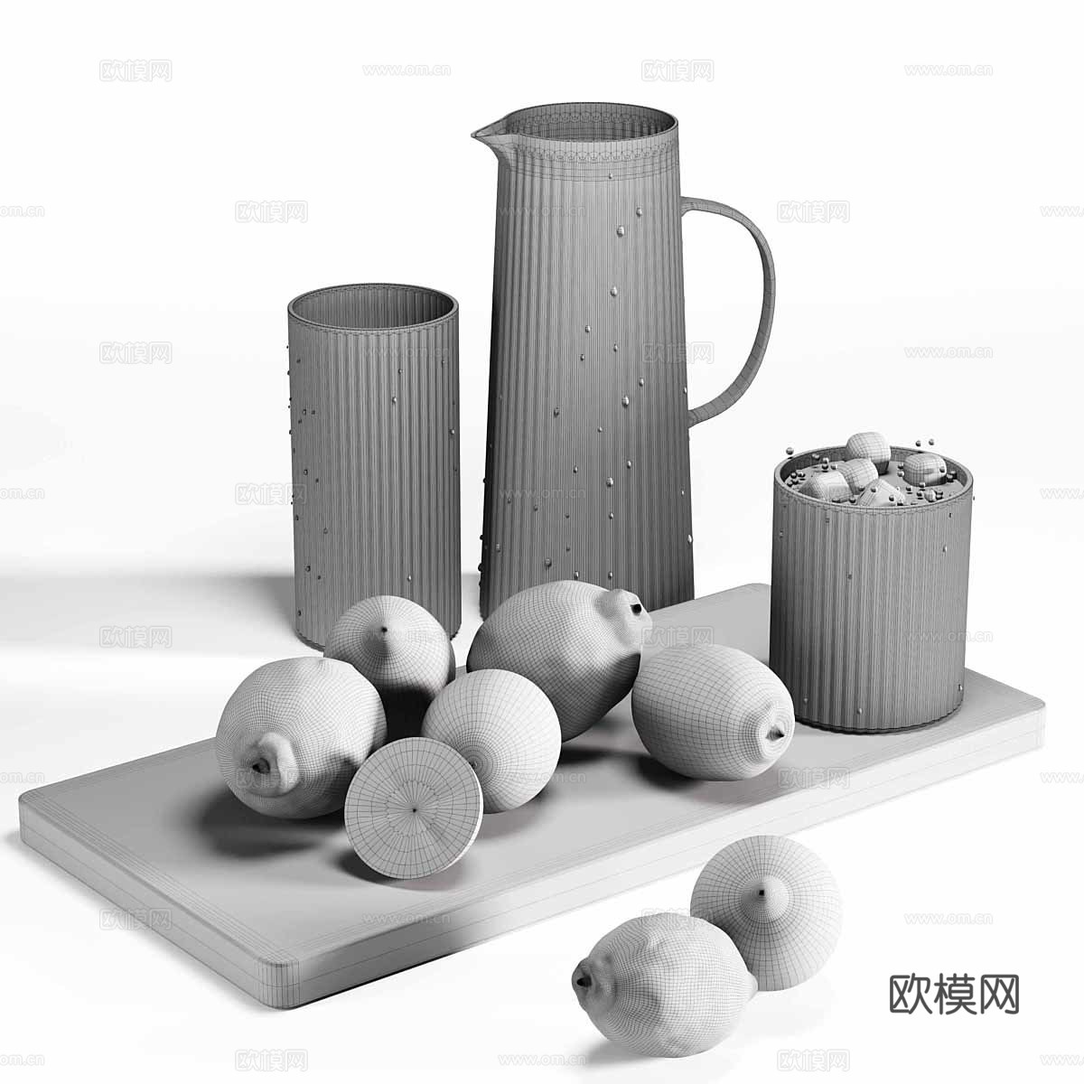 果盘 柠檬 水杯 水壶3d模型