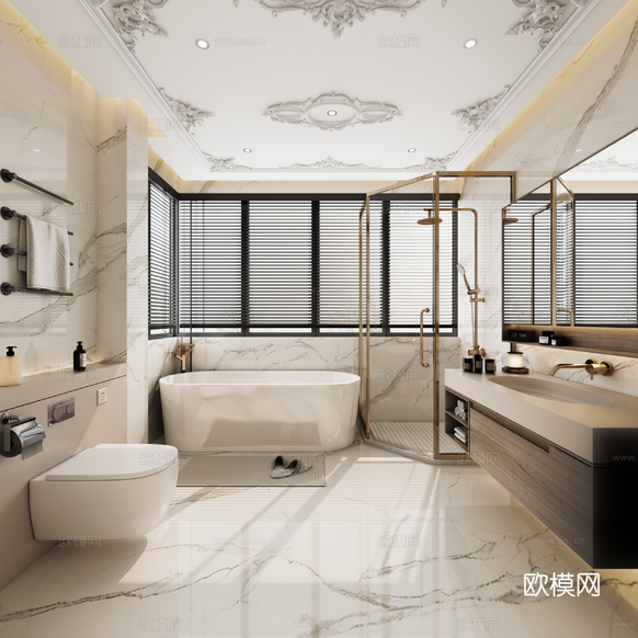 現(xiàn)代輕法衛(wèi)生間浴缸浴室柜懸浮馬桶3d模型下載