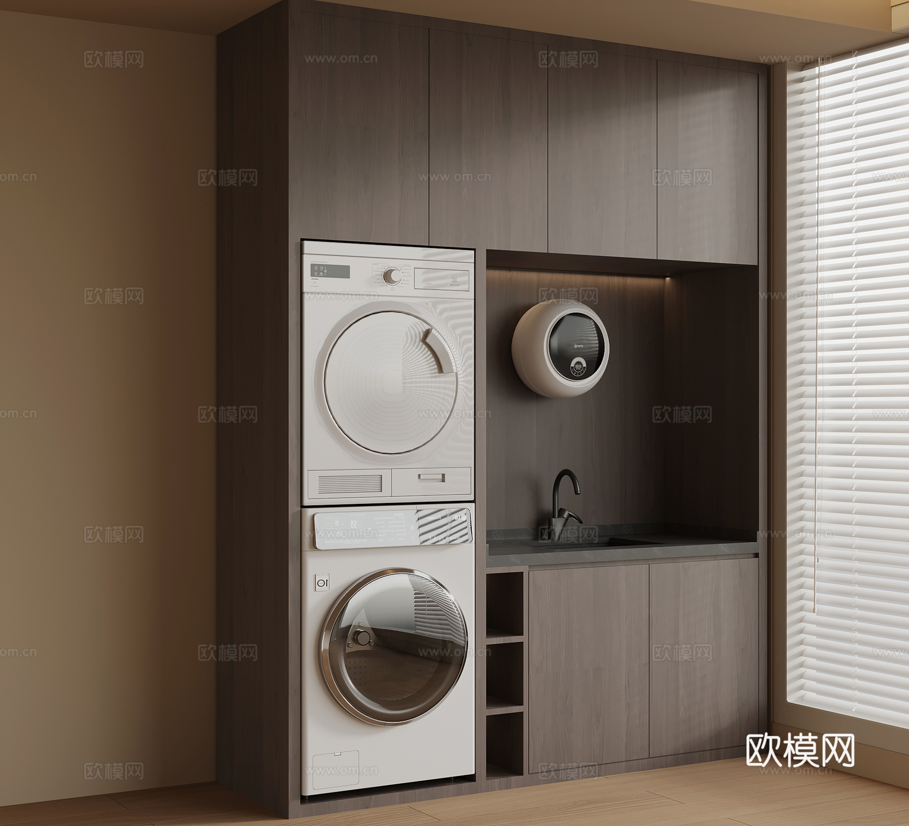 现代意式洗衣机柜 阳台柜3d模型