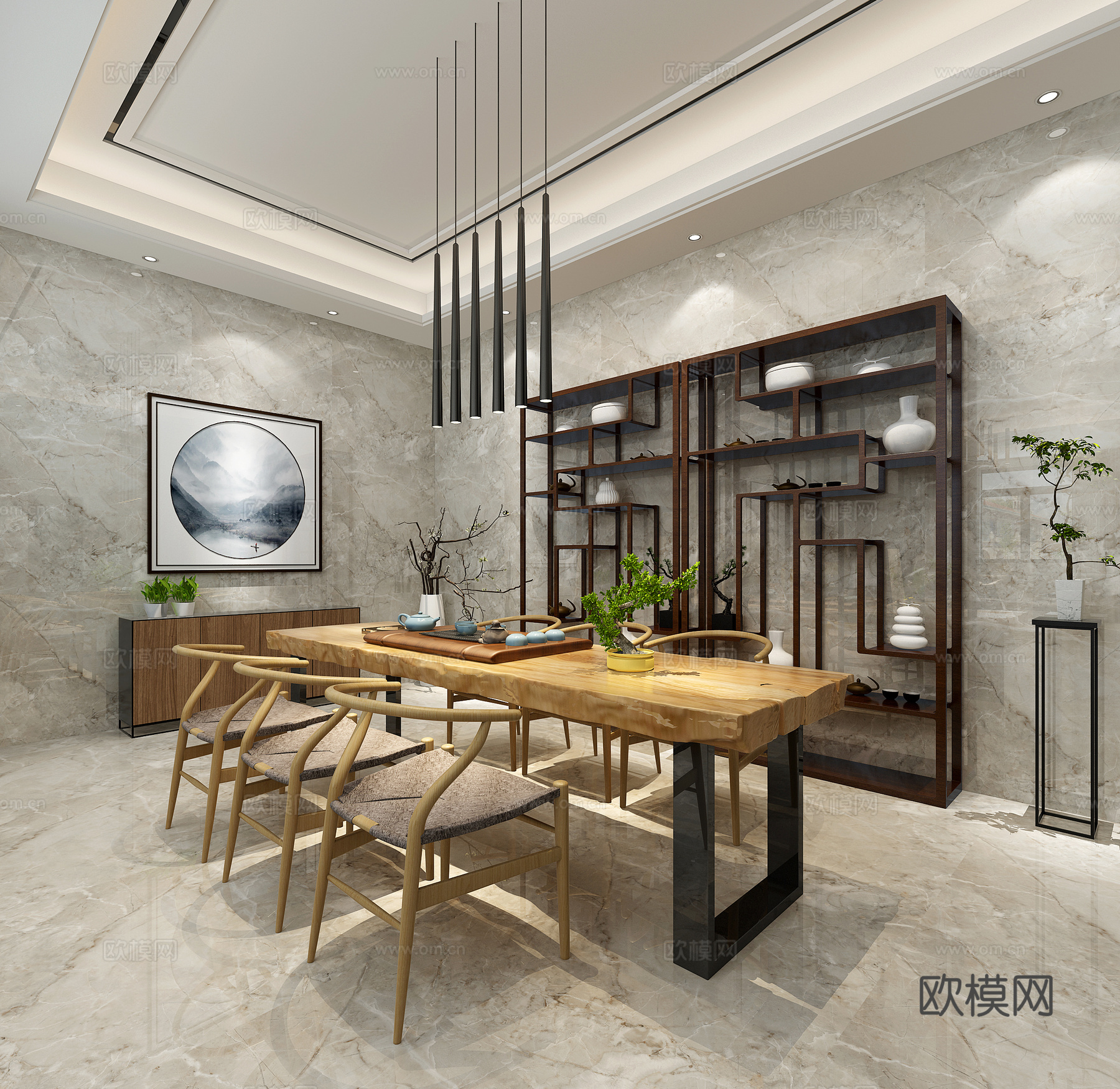 新中式茶室3d模型下载