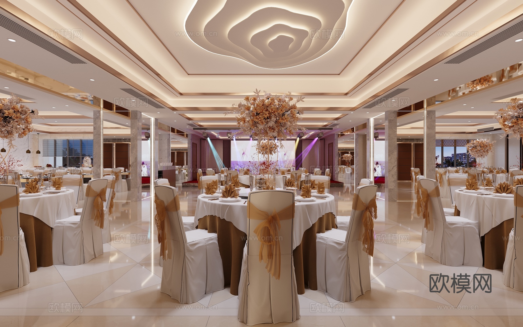 现代酒店宴会厅  餐厅3d模型