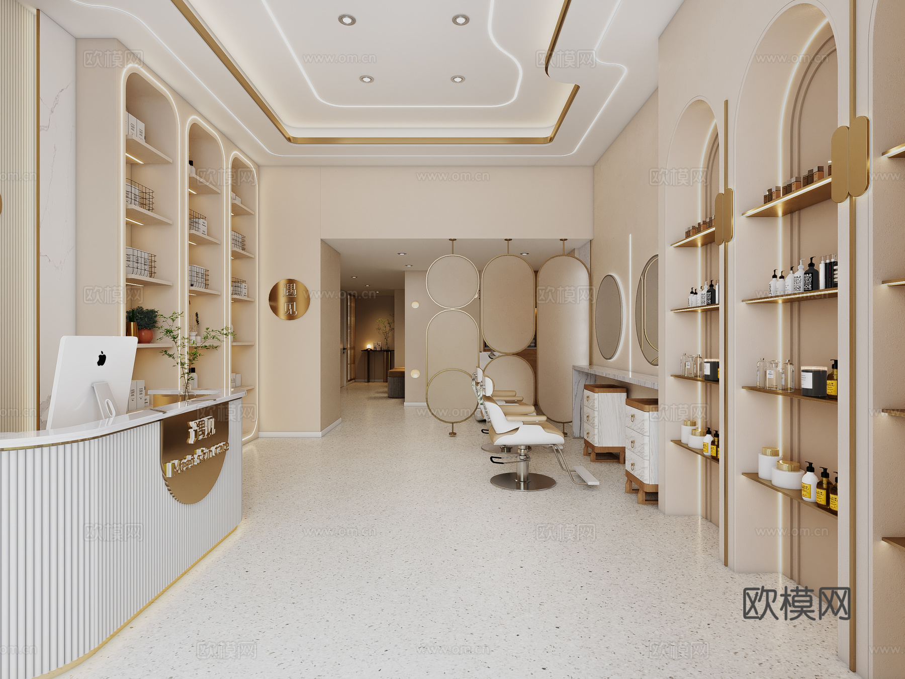 现代美容美发前台 展示柜 理发店 玻璃隔断3d模型
