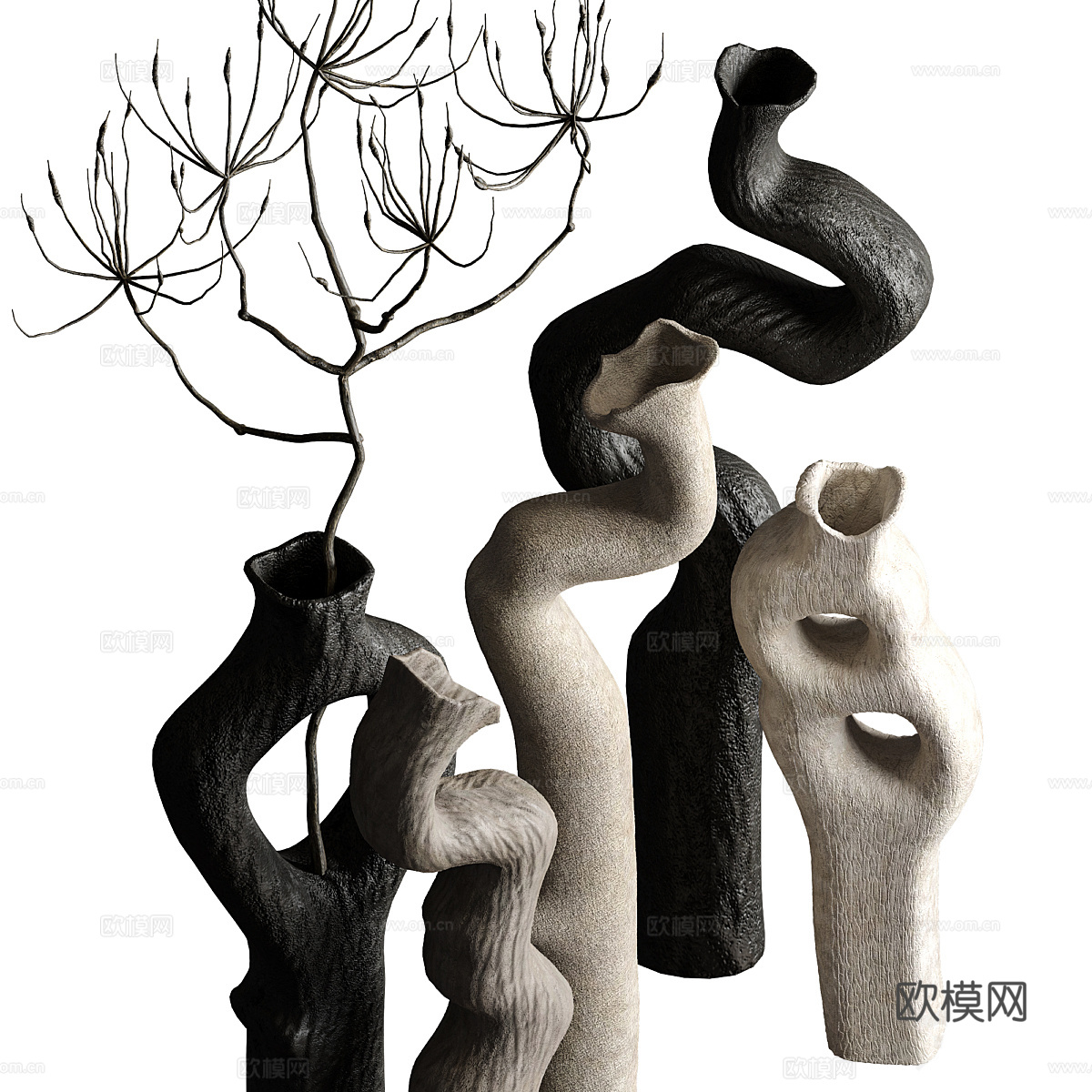 新中式侘寂花瓶花艺3d模型