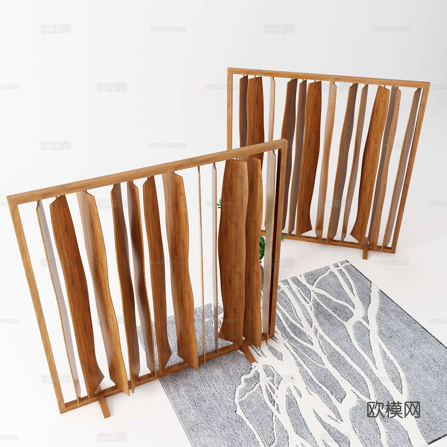 现代中式屏风 绿植 地毯3d模型