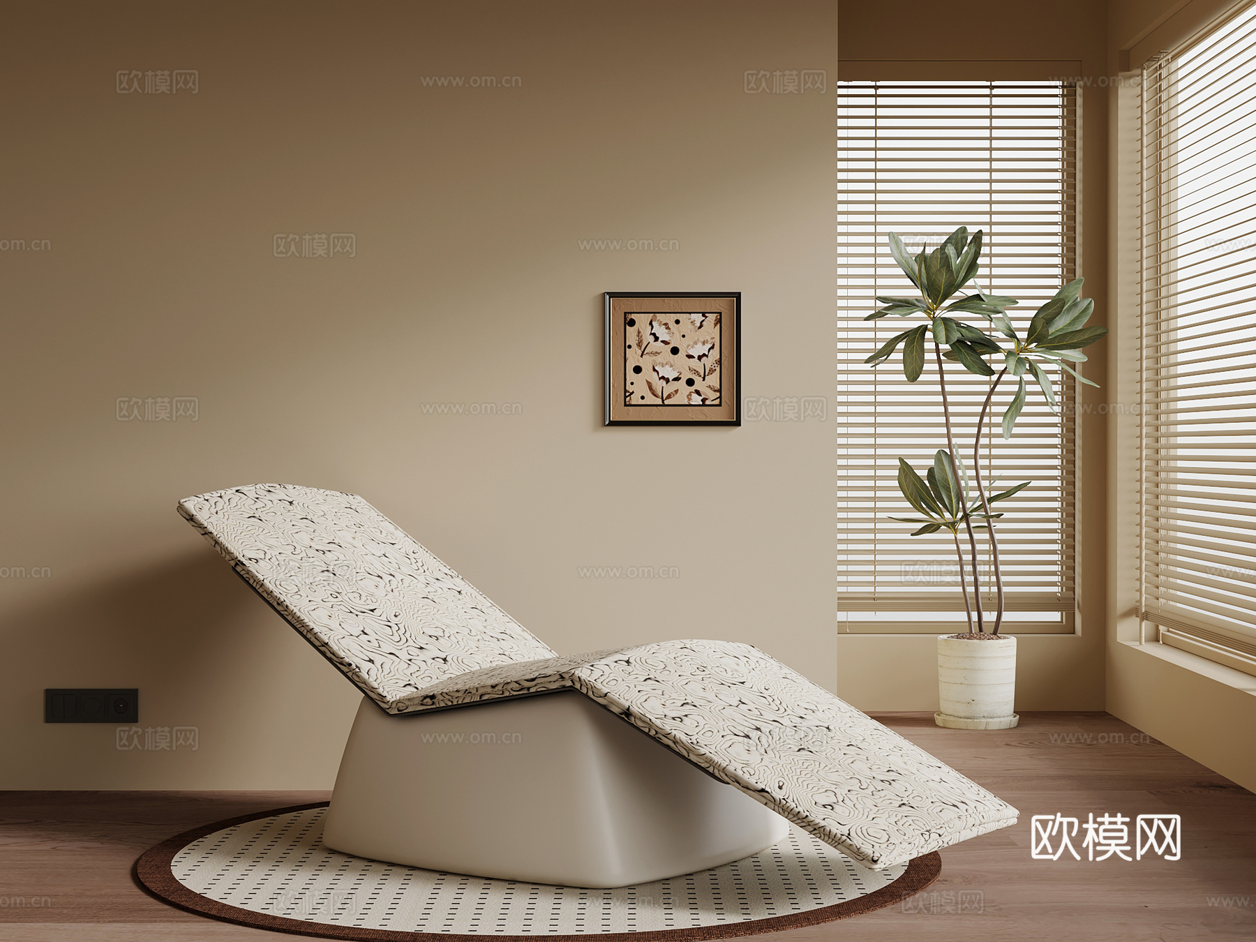 现代中古风躺椅3d模型