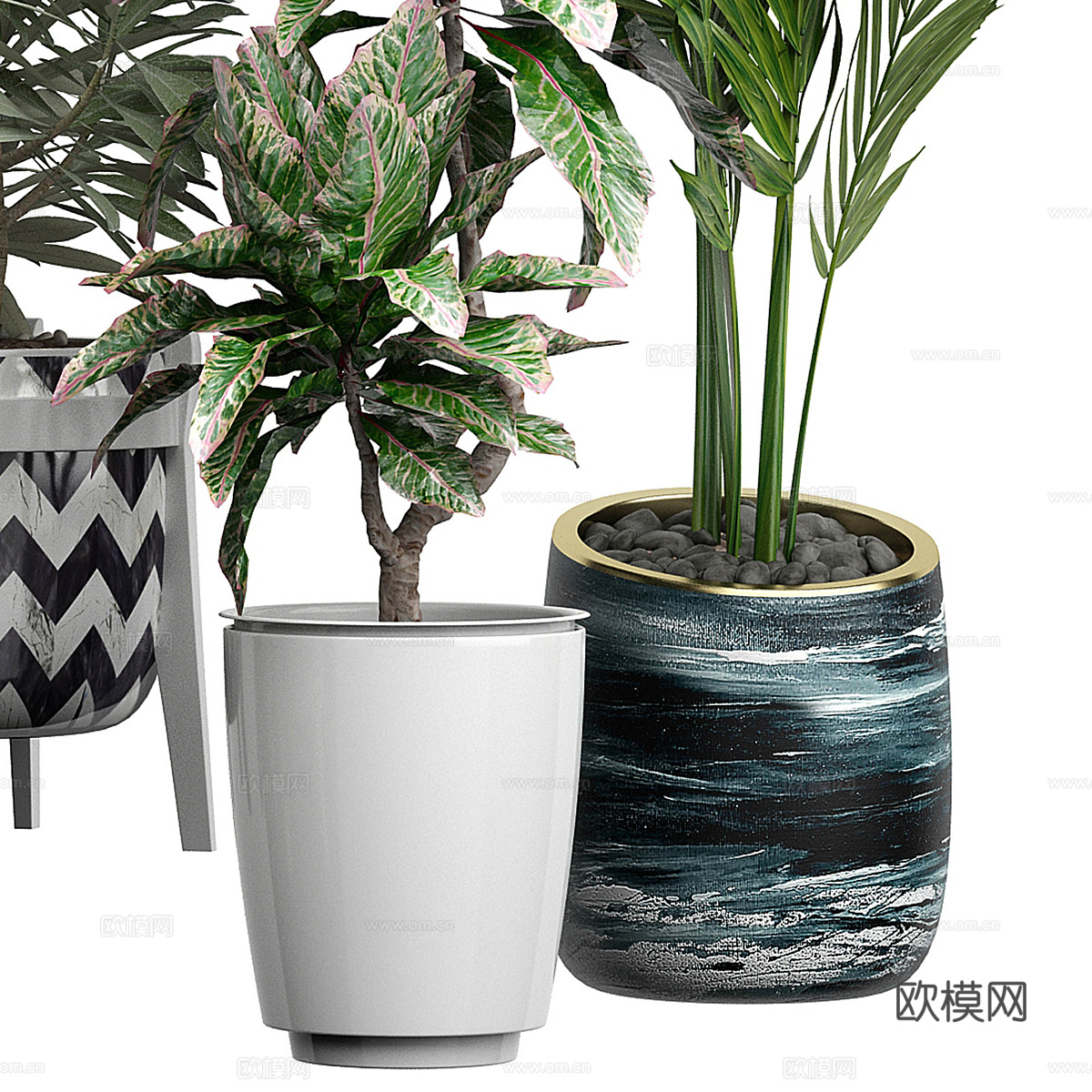 新中式轻奢绿植盆栽3d模型