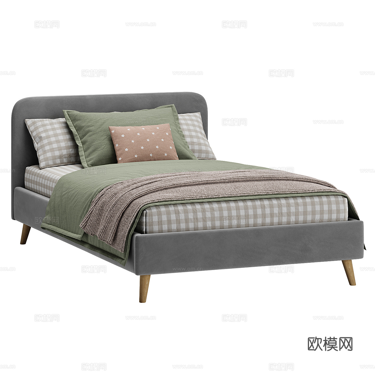 现代奶油风布艺儿童床3d模型