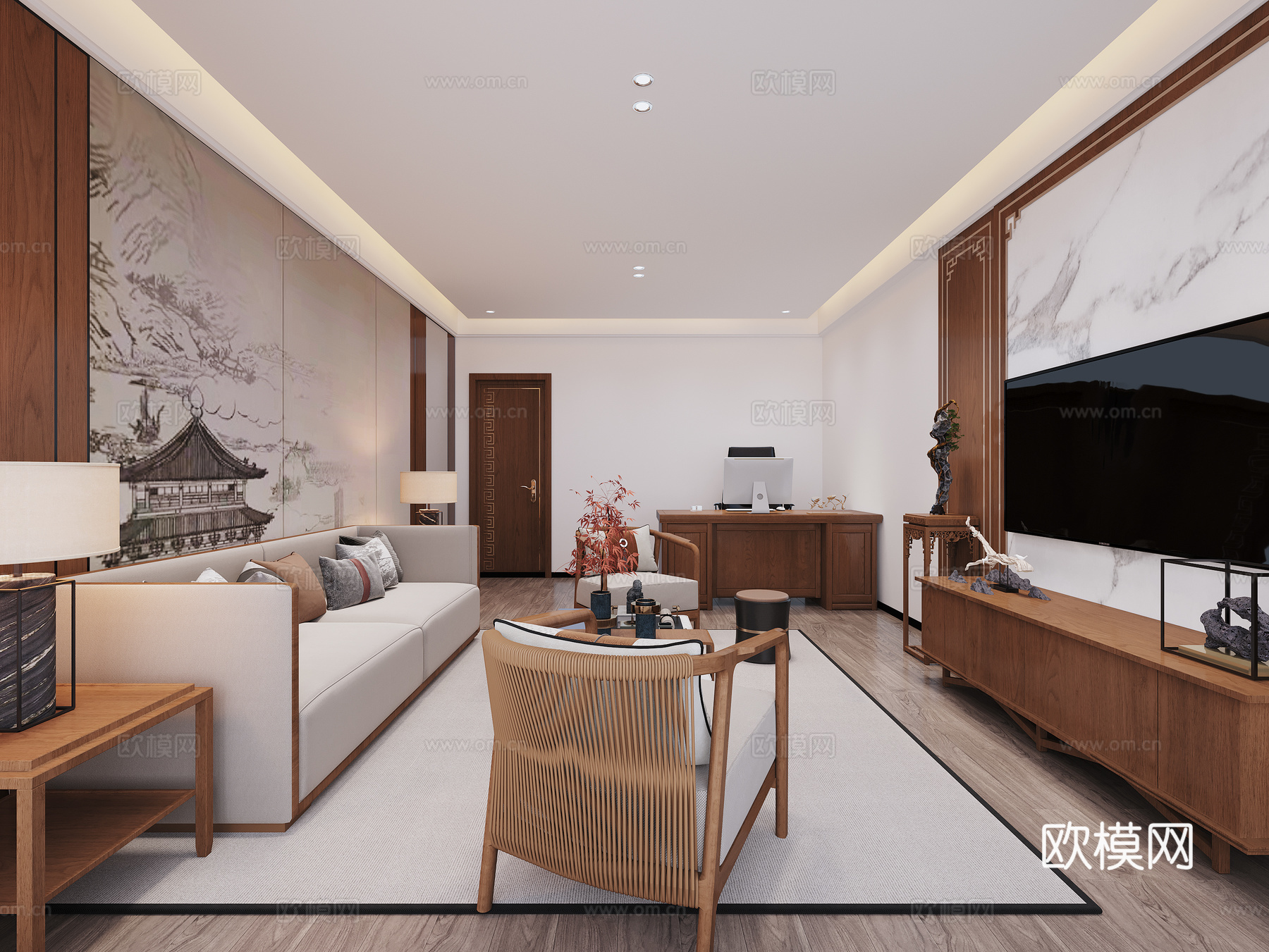 新中式酒店客房会客厅3d模型