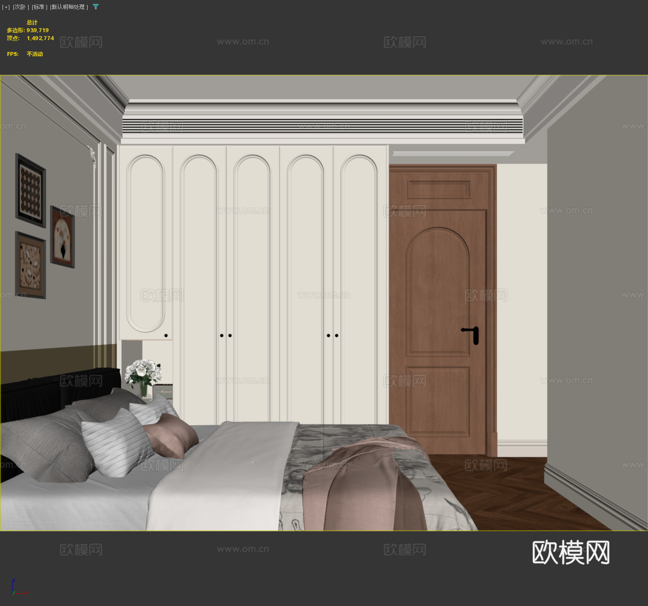 法式中古卧室衣柜 法式奶油衣柜挂画 法式美式弧形柜门 法式复3d模型