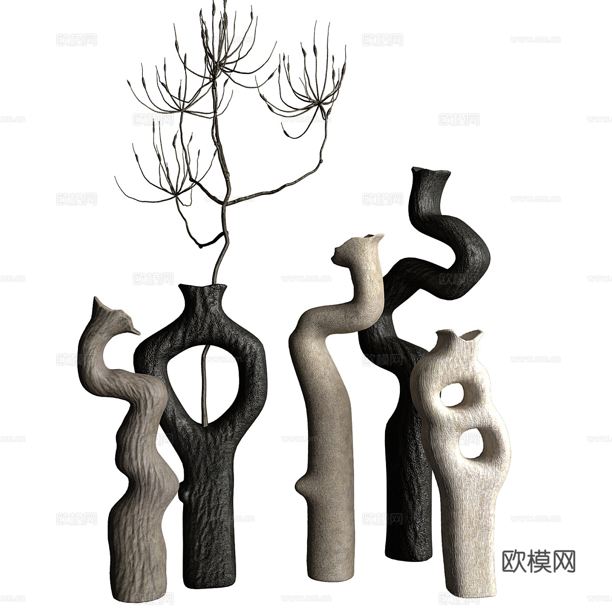 新中式侘寂花瓶花艺3d模型