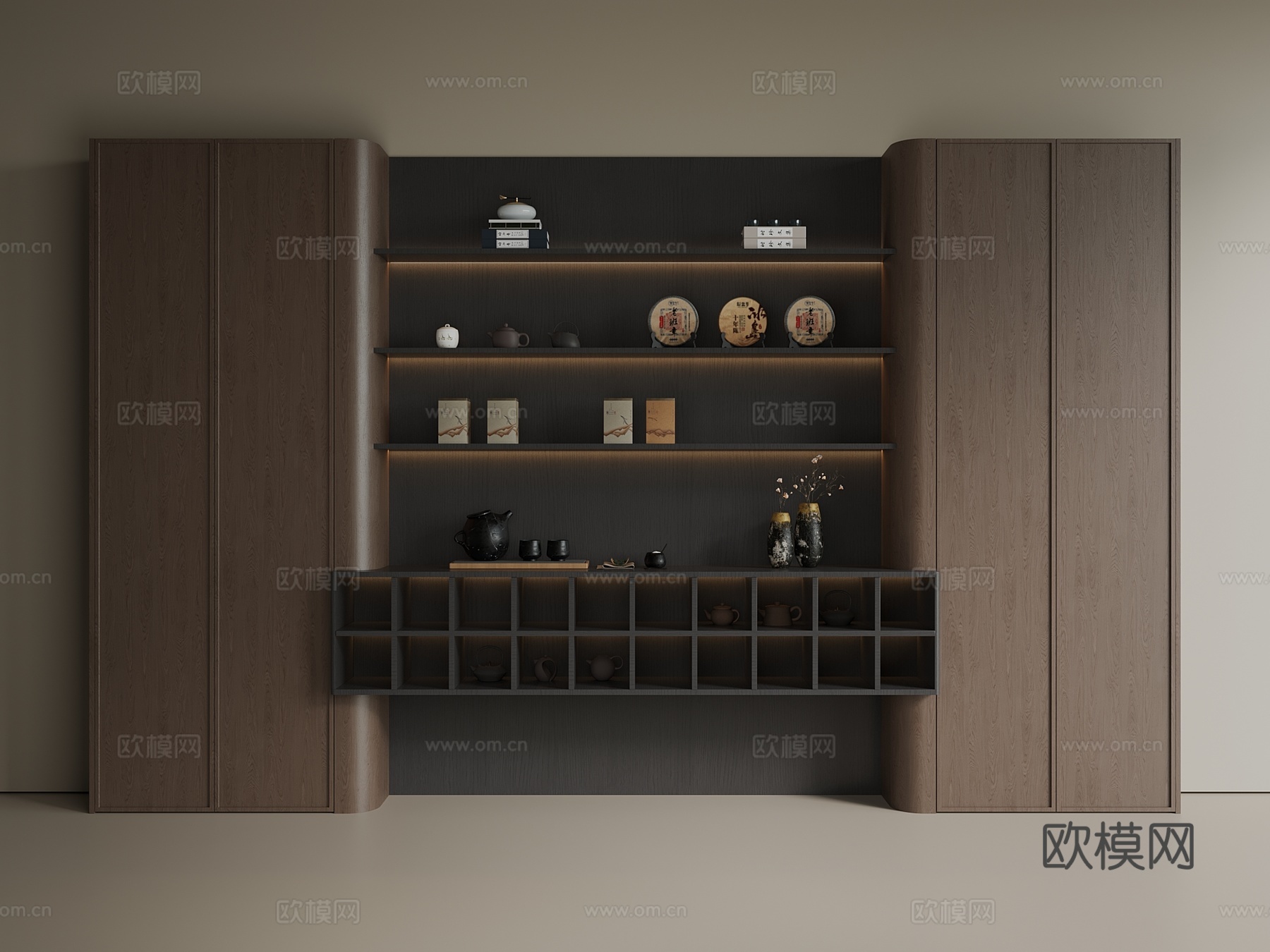 中古 新中式 茶柜 酒柜 储物柜su模型