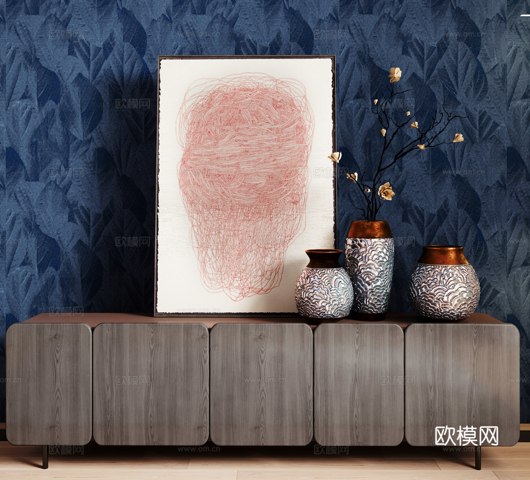 矮柜陶瓷器皿挂画摆件3d模型