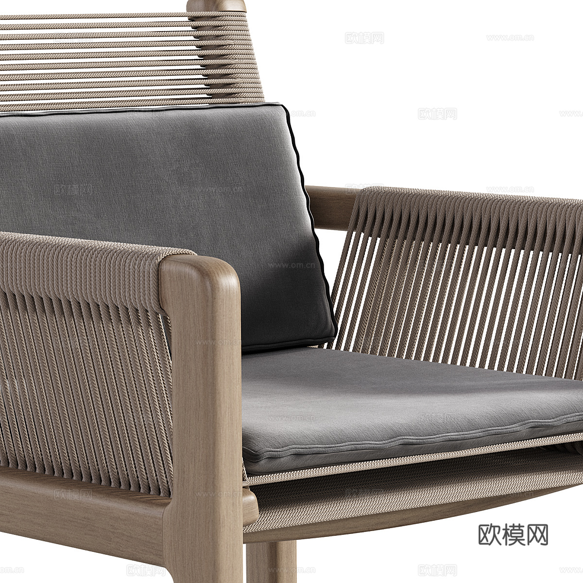 新中式 Carlo 藤编木质扶手椅3d模型