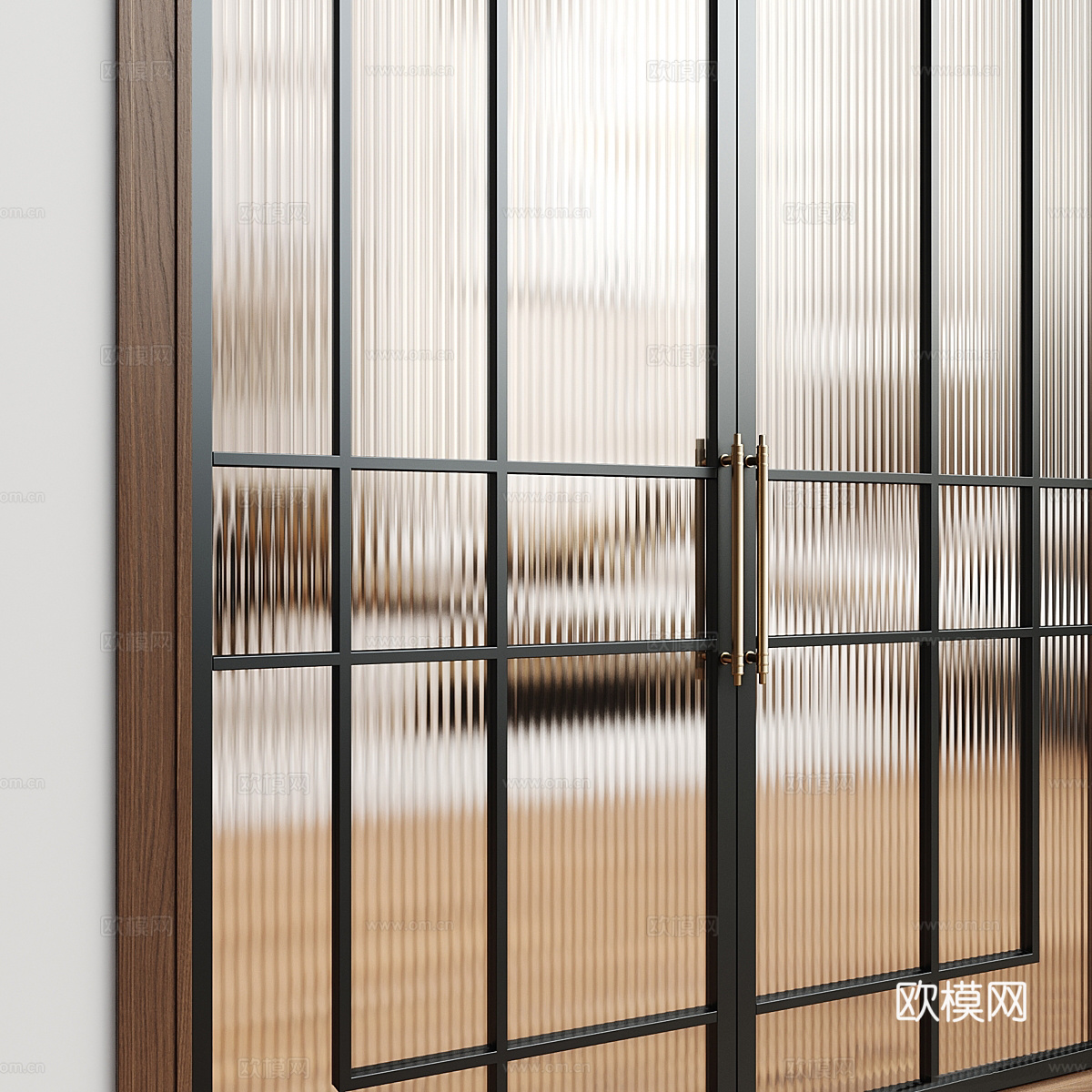 现代意式轻奢拱形双开玻璃门3d模型